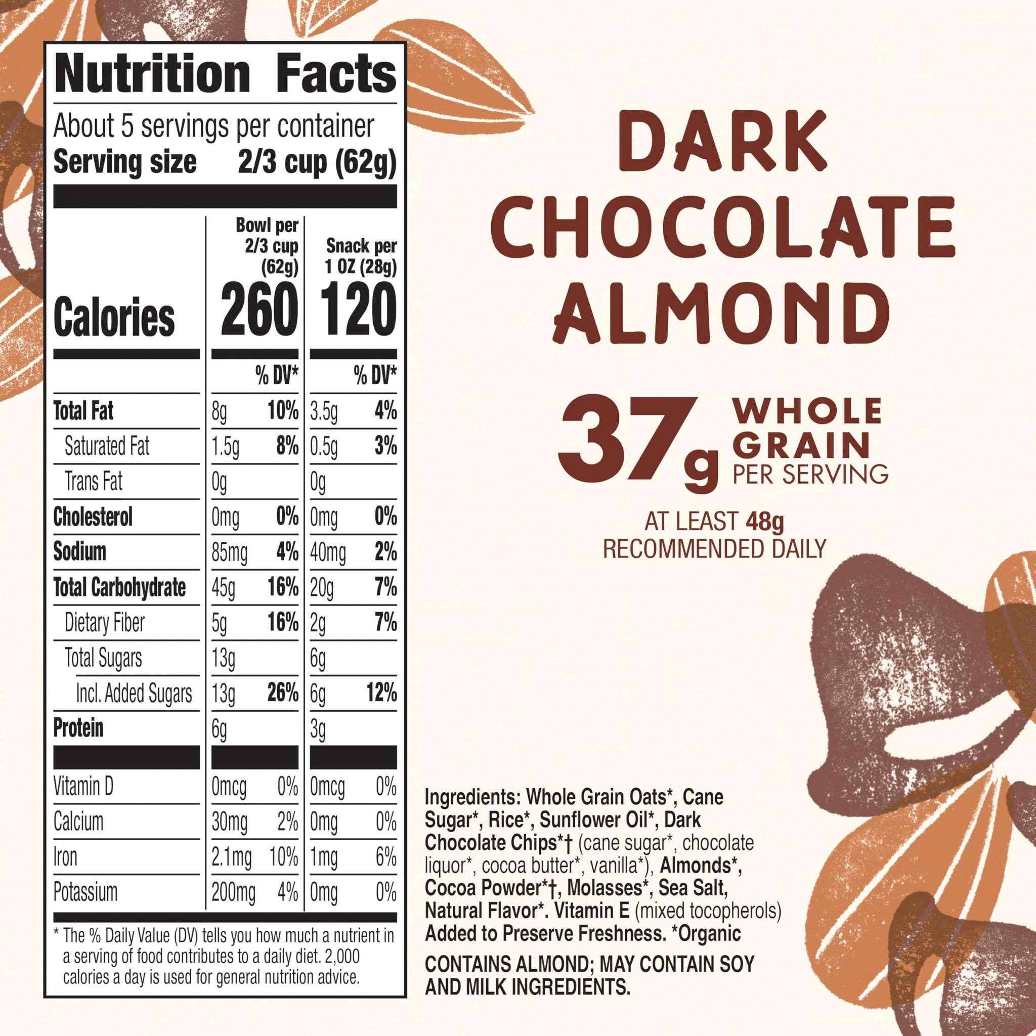 Cascadian Farm Organic Granola, Dark Chocolate Almond Cereal, Resealable Pouch, 11 oz