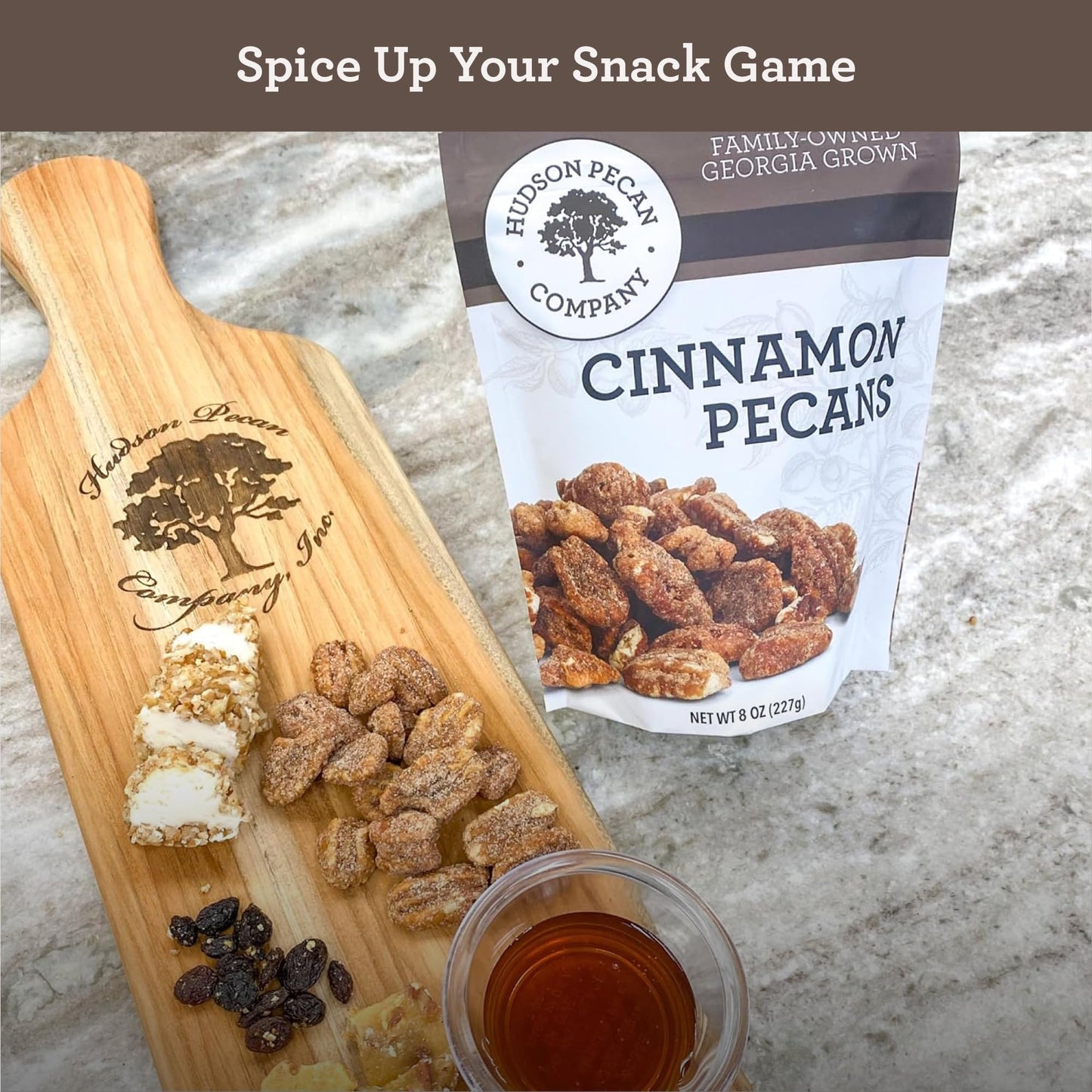HUDSON PECAN COMPANY: Cinnamon Candied Pecans | Georgia Grown Family Owned. Cinnamon & Sugar Candy Coated, Expertly Baked to Perfection, (Perfect