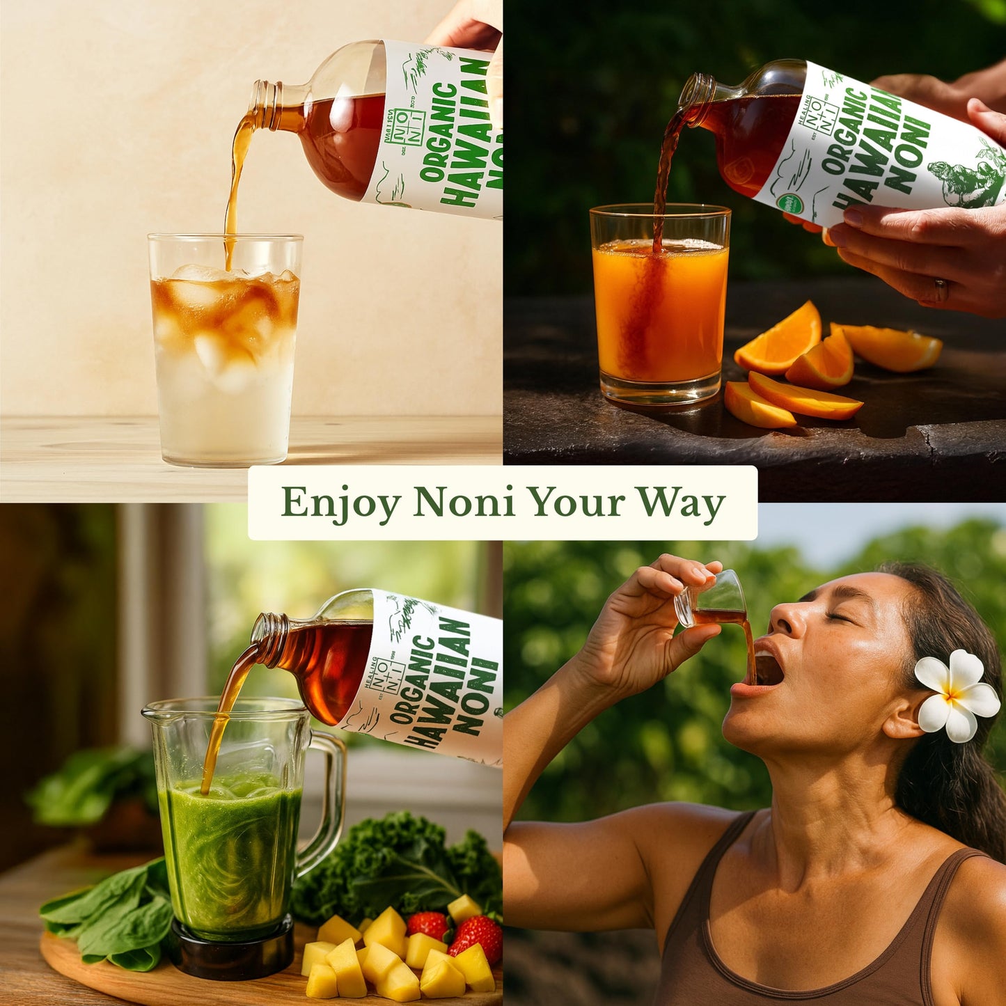 Healing Noni - 100% Pure Noni Juice - USDA Organic, Full Strength, Wellness Drink, Hawaiian-Grown Superfood - (32oz, 4 Pack)