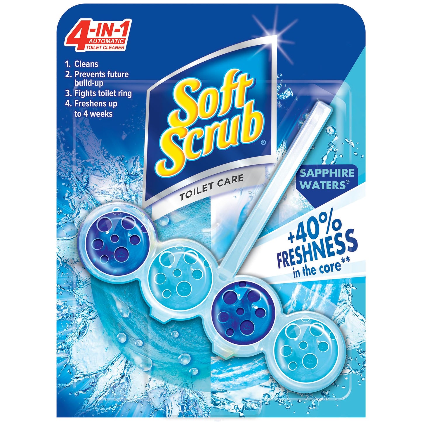Soft Scrub 4-in-1 Rim Hanger Toilet Bowl Cleaner, Sapphire Waters, 6 Count