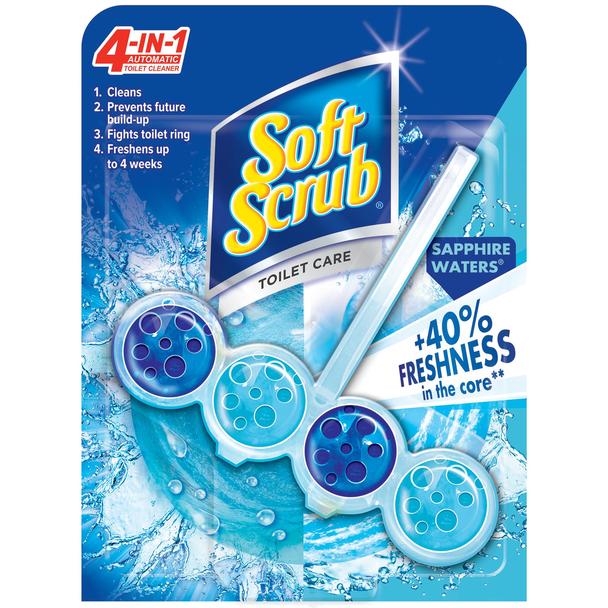 Soft Scrub 4-in-1 Rim Hanger Toilet Bowl Cleaner, Sapphire Waters, 6 Count