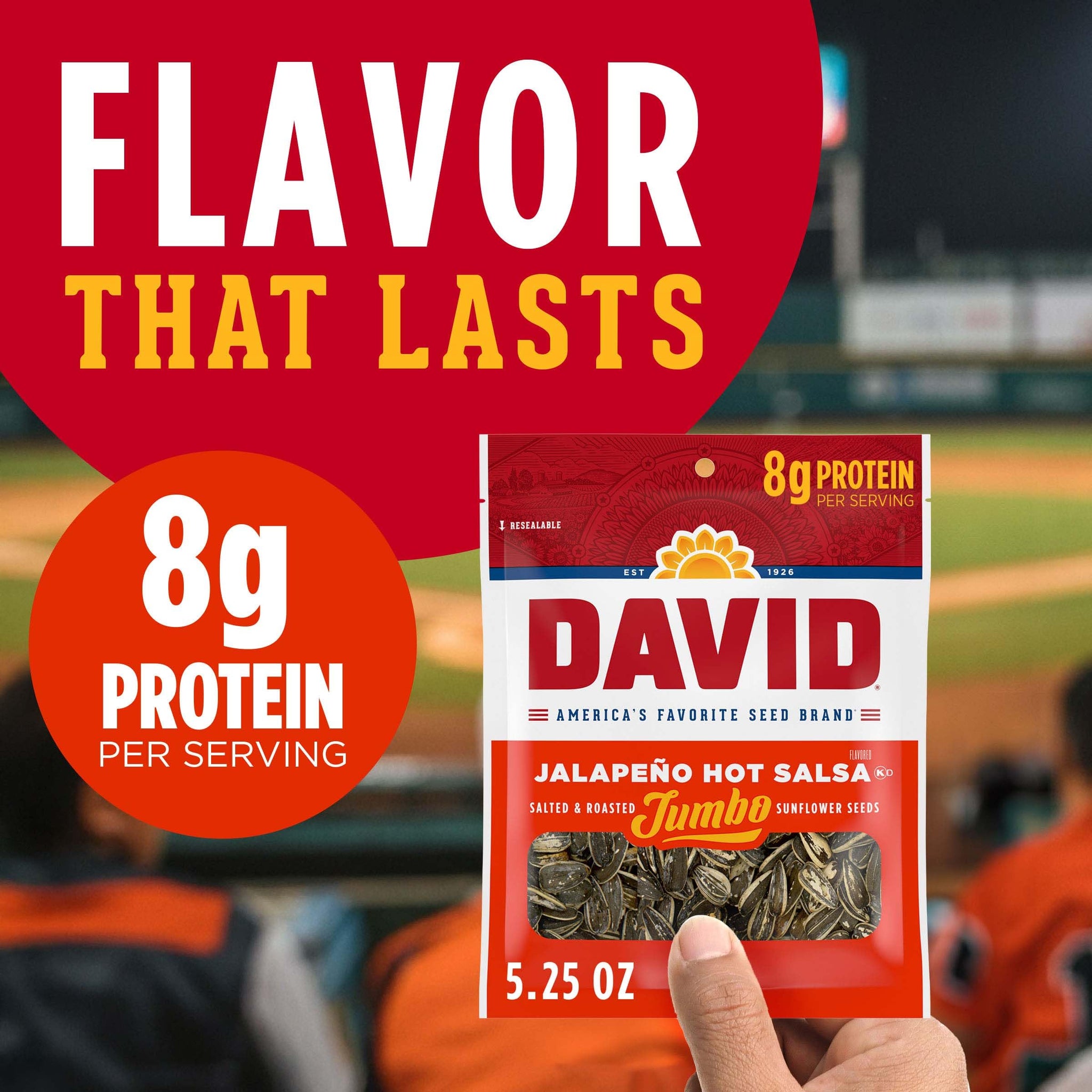 DAVID SEEDS Roasted and Salted Jalapeño Hot Salsa Jumbo Sunflower Seeds, Keto Friendly, 5.25 oz, 12 Pack