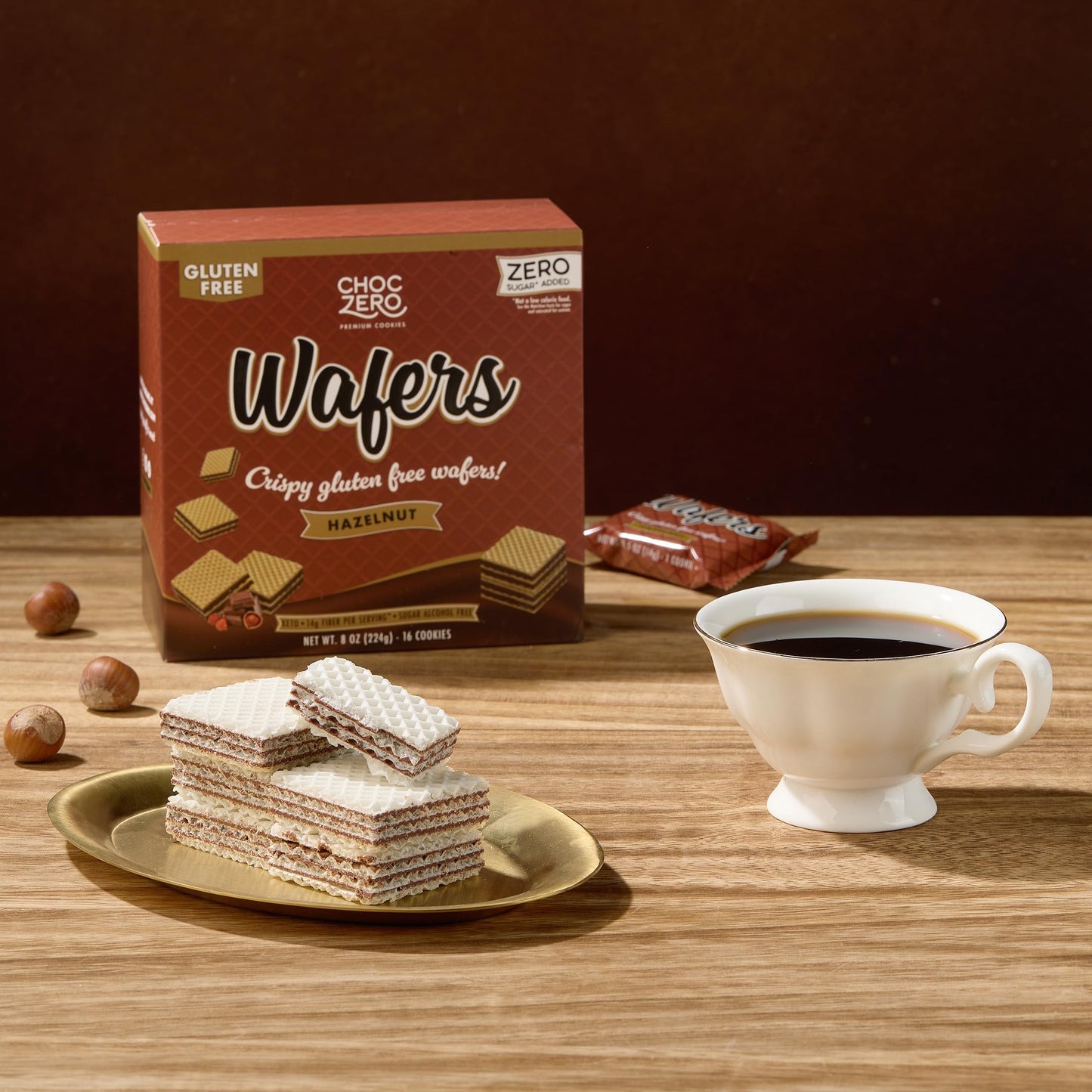 ChocZero Hazelnut Wafer Cookies - No Added Sugar, Keto Friendly, Low Carb Cookies with No Sugar Alcohols, Gluten Free & Individually Wrapped - 8 oz
