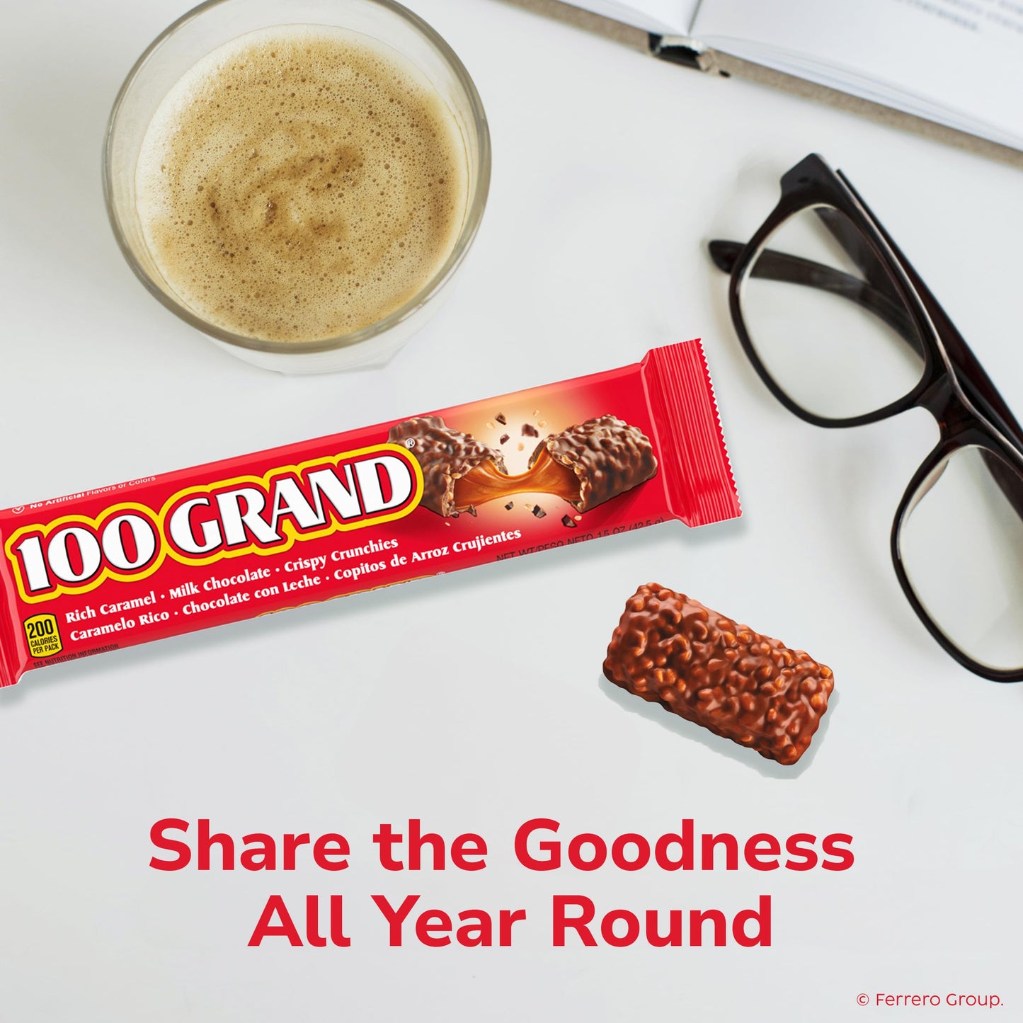100 Grand Crispy Milk Chocolate with Caramel, Full Size Individually Wrapped Candy Bars, 1.5 oz each, Bulk 18 Count Box