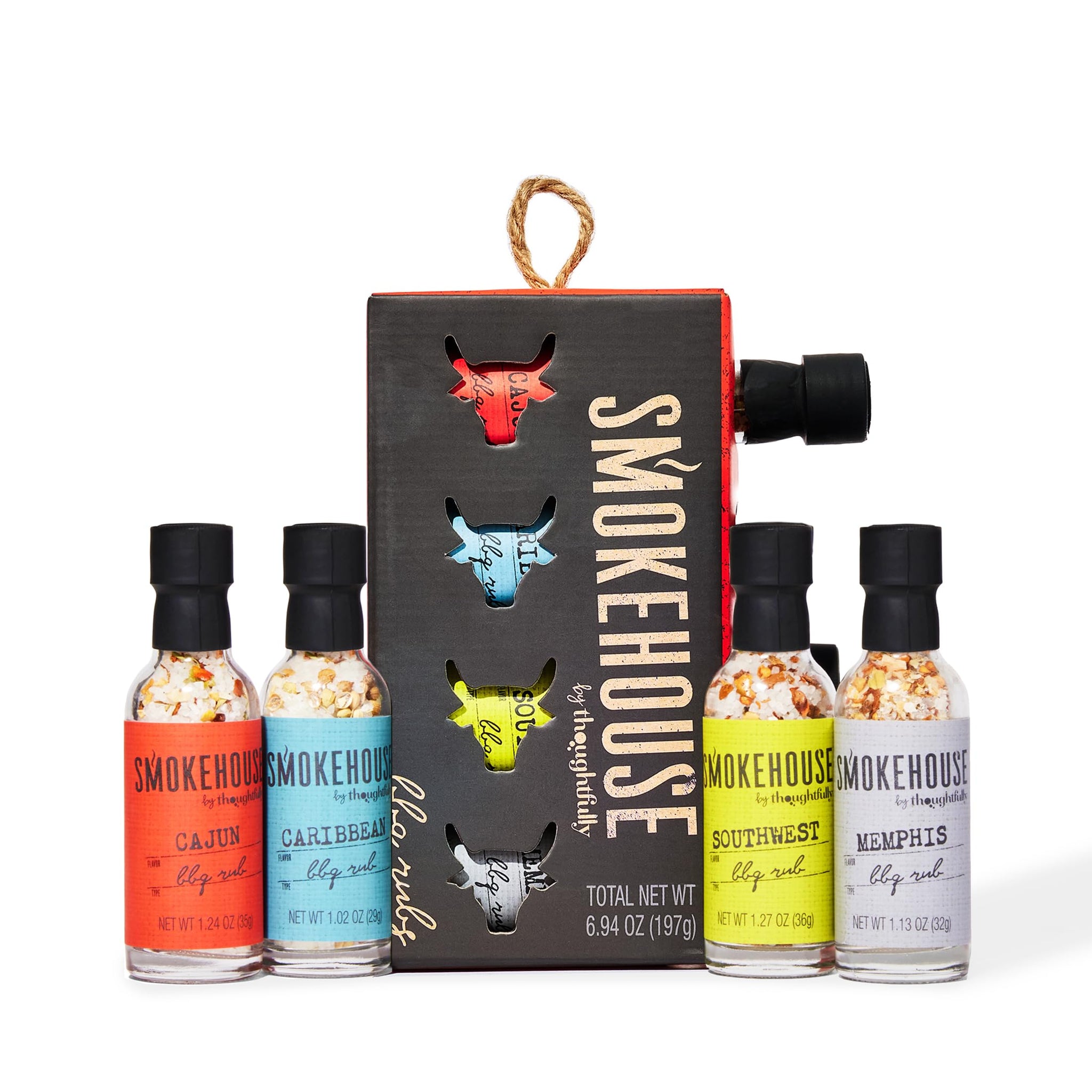 Smokehouse by Thoughtfully, Smokehouse Barbecue Rubs Gift Set, Flavors Include Cajun, Caribbean, Memphis and Southwest, Set of 4