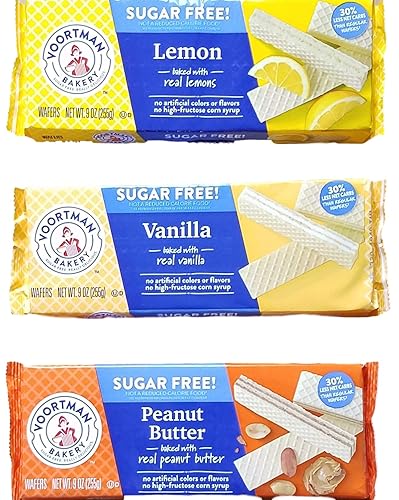 Lemon, Peanut Butter, Vanilla -Sugar Free Wafer Cookies - 9 Oz Each- Bundle of 3