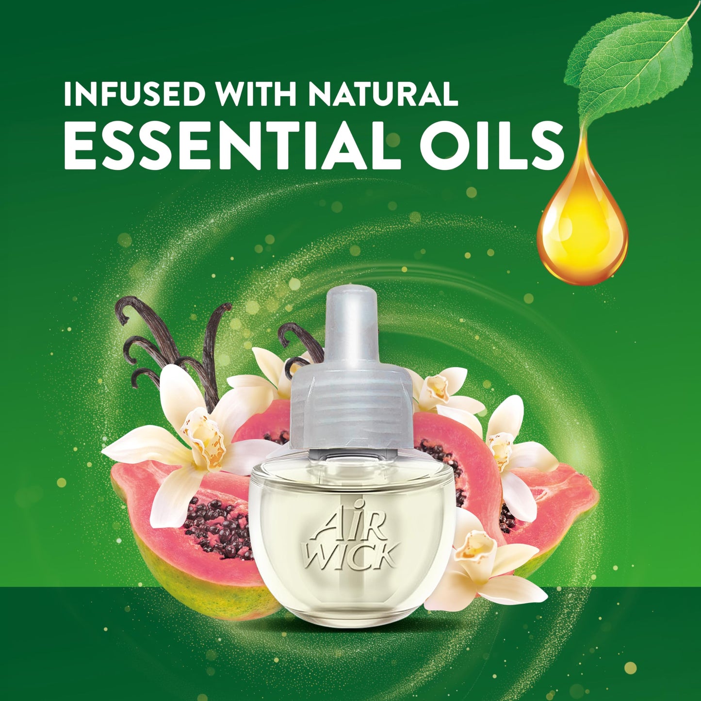 Air Wick Plug-In Scented Oil Refills, 4 Count, Vanilla & Pink Papaya, Air Freshener, Essential Oils, Eco Friendly