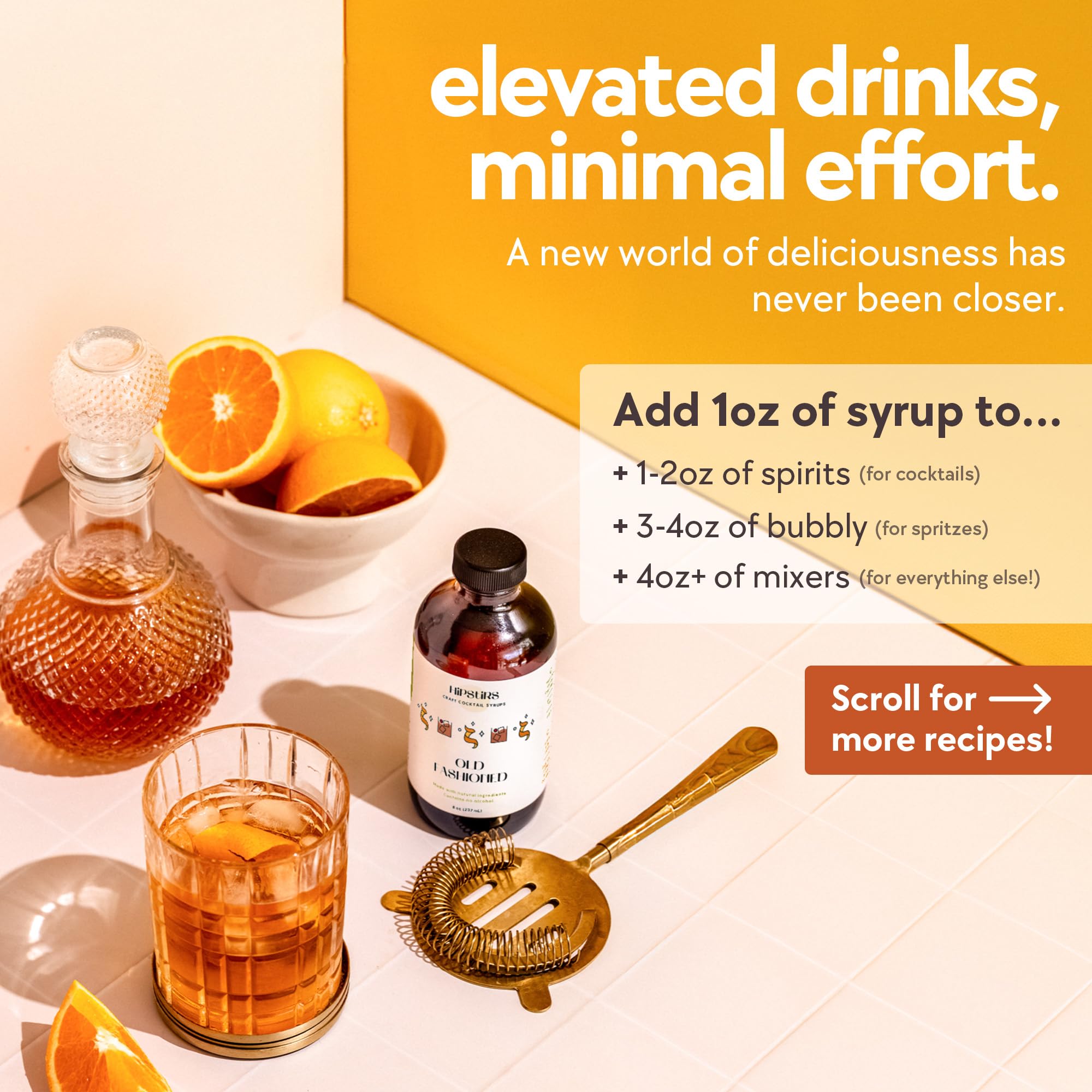 HipStirs Old Fashioned Mix - Our Artisan Old Fashioned Syrup uses Real Blood Orange Bitters for Cocktails to Make it a Rich and Timeless Winter Drink