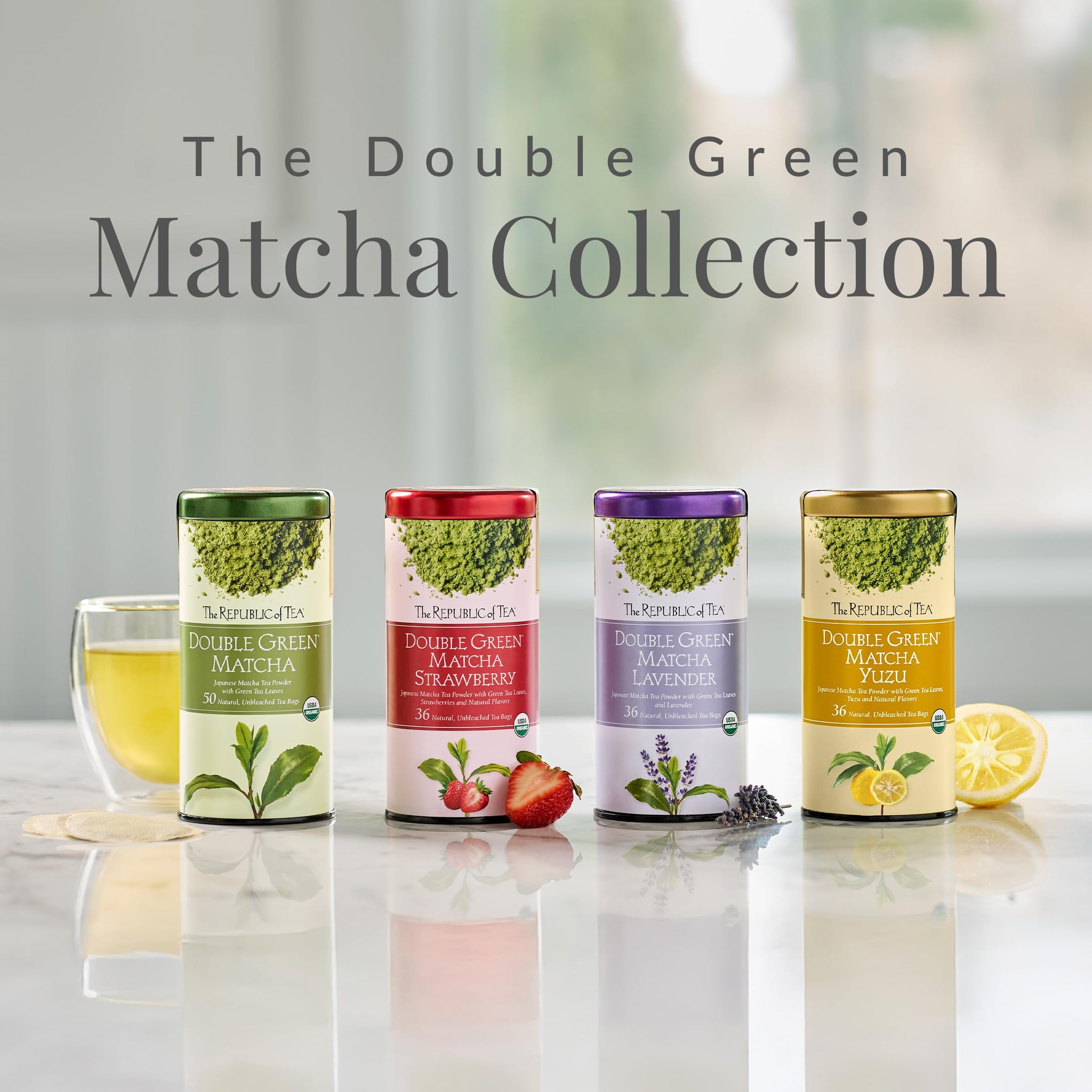 The Republic of Tea Organic Double Green Matcha Lavender, Individual Tea Bags with Japanese Matcha Tea Powder and Green Tea Leaves Blend, Natural