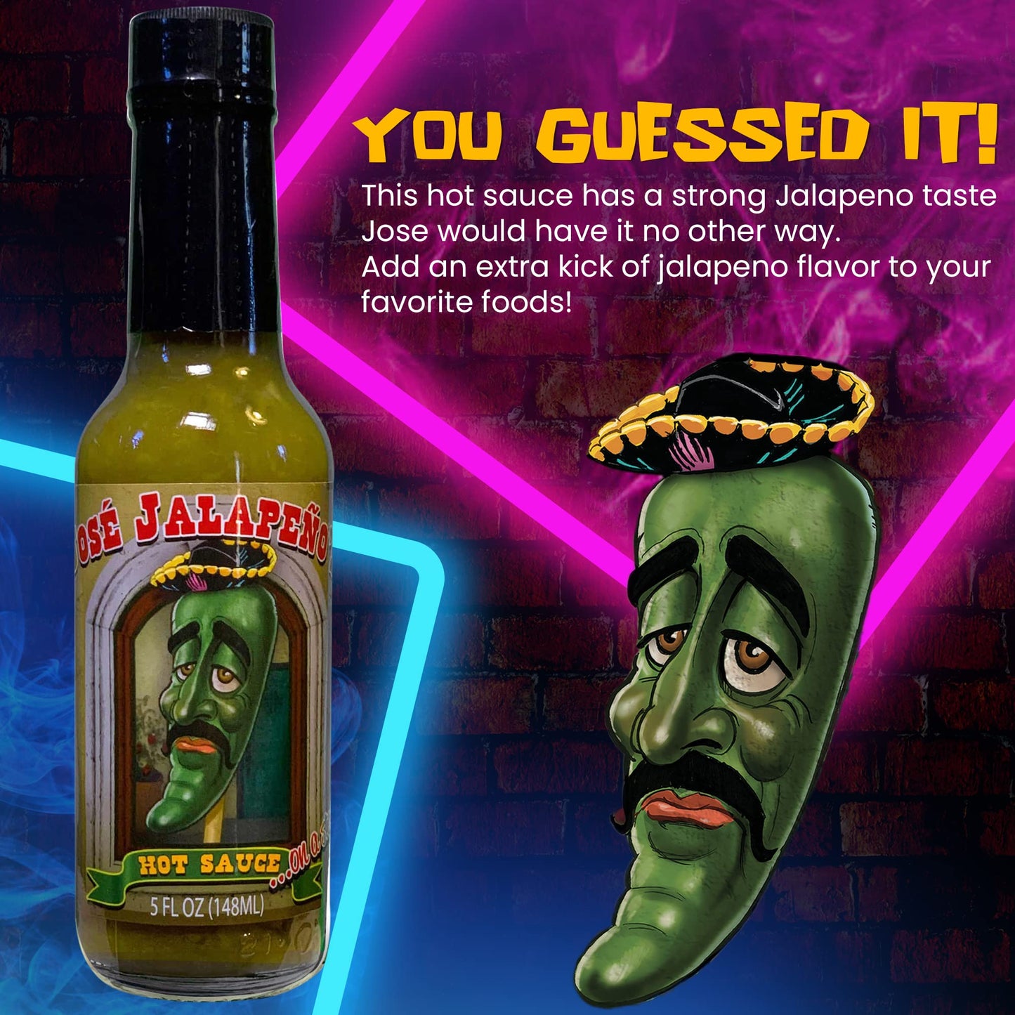 Jeff Dunham - Jose Jalapeno Hot Sauce | A Perfect Balance of Jalapeno and Habanero Peppers for a Spicy and Flavorful Kick (Medium, 5 fl oz)