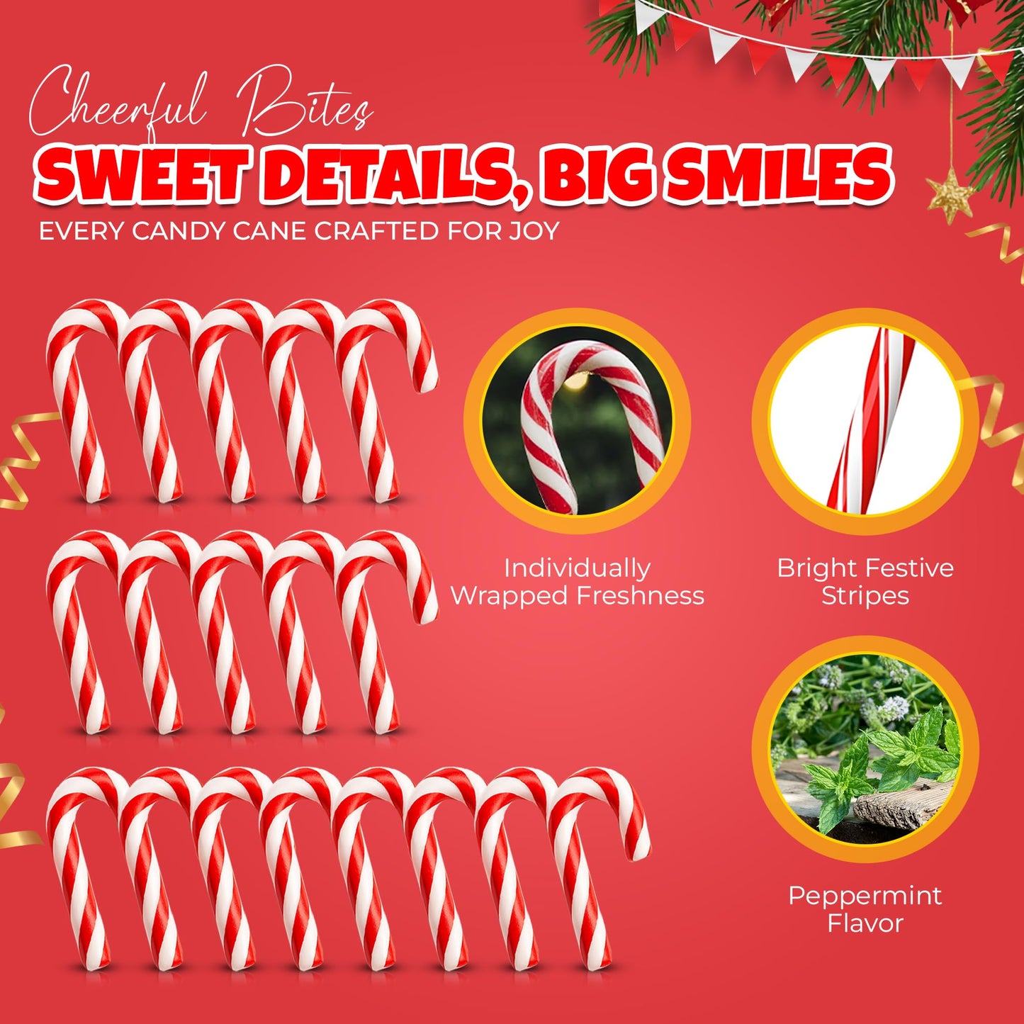 Christmas Mini Candy Canes - Red & White Peppermint Individually Wrapped for Holiday Indulgence - Bulk Christmas Candy for Kids & Adults - Holiday