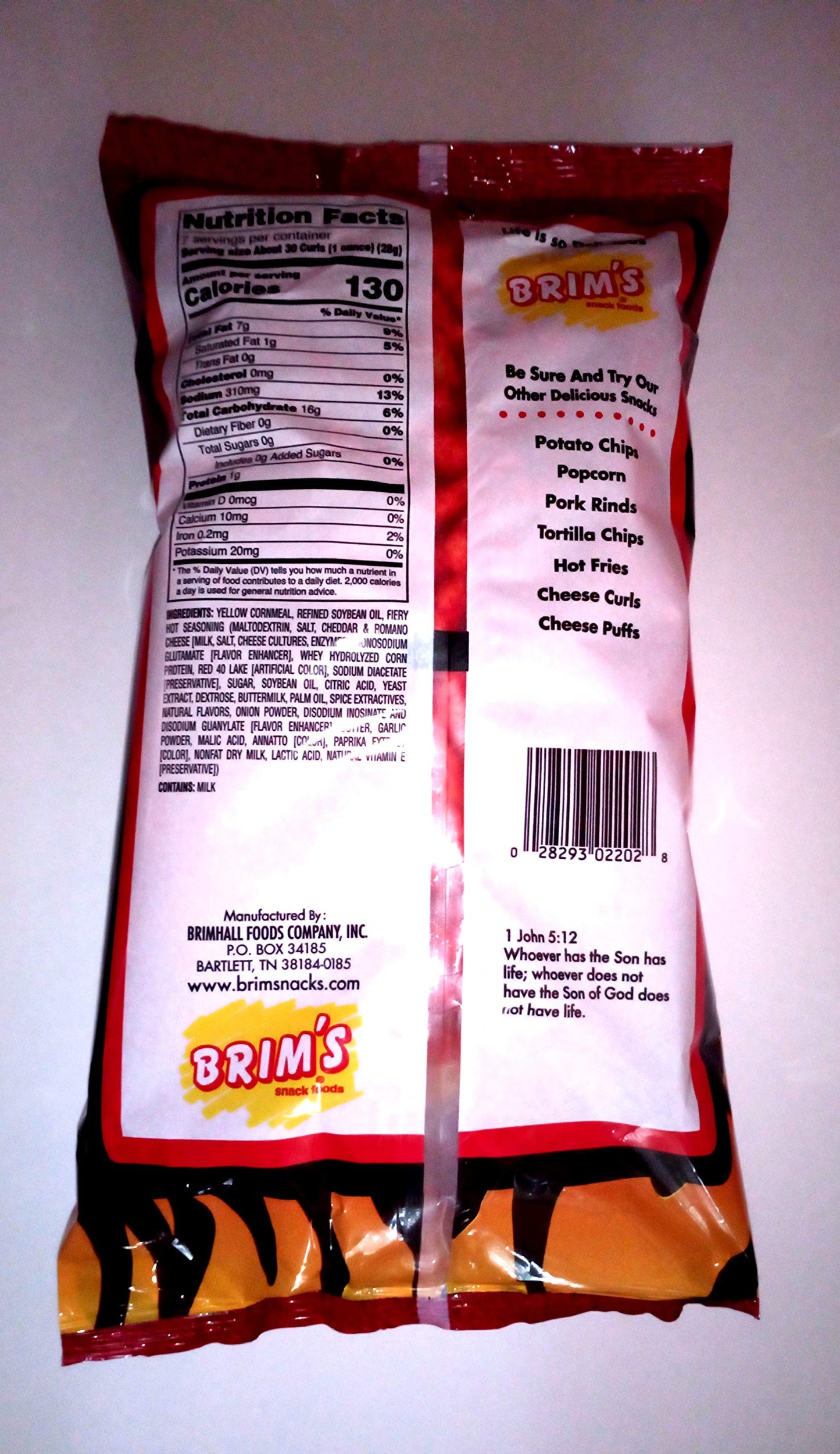 Brim's Fiery Hot Crunchy Cheese Curls (1 Bag) 7 oz