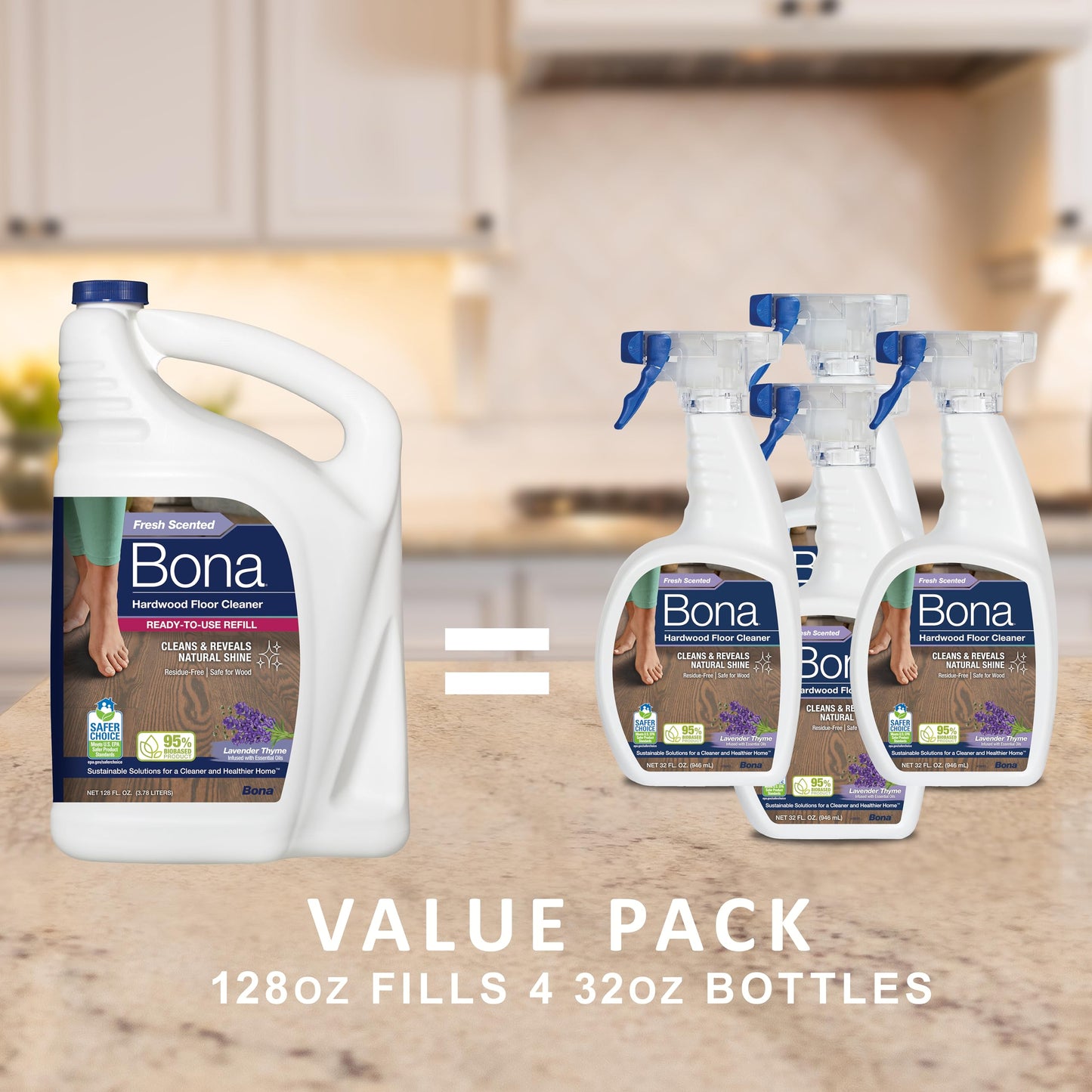 Bona Hardwood Floor Cleaner Refill - 128 fl oz - Lavender Thyme Scent - Residue-Free Floor Cleaning Solution Spray Mop and Spray Bottle Refill