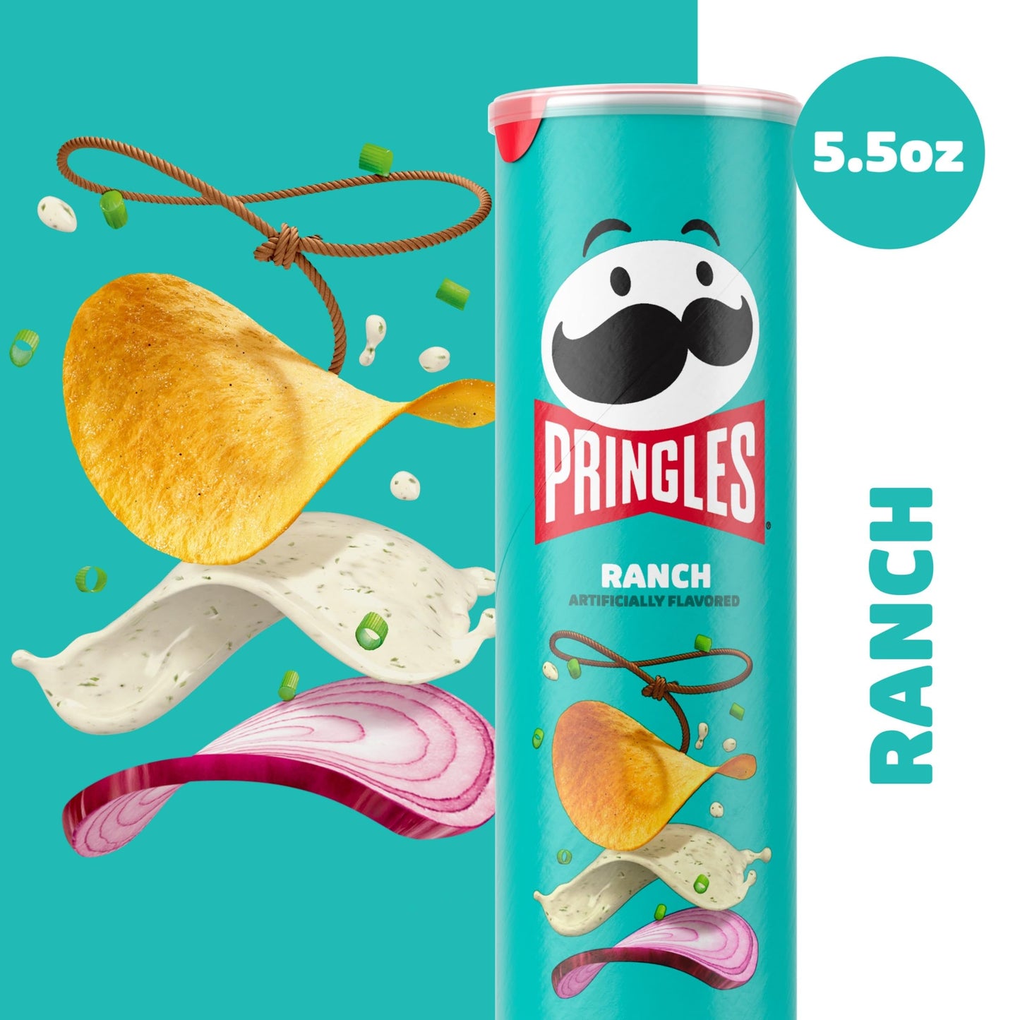 Pringles Potato Crisps Chips, Lunch Snacks, On-The-Go Snacks, Ranch, 5.5oz Can (1 Can)