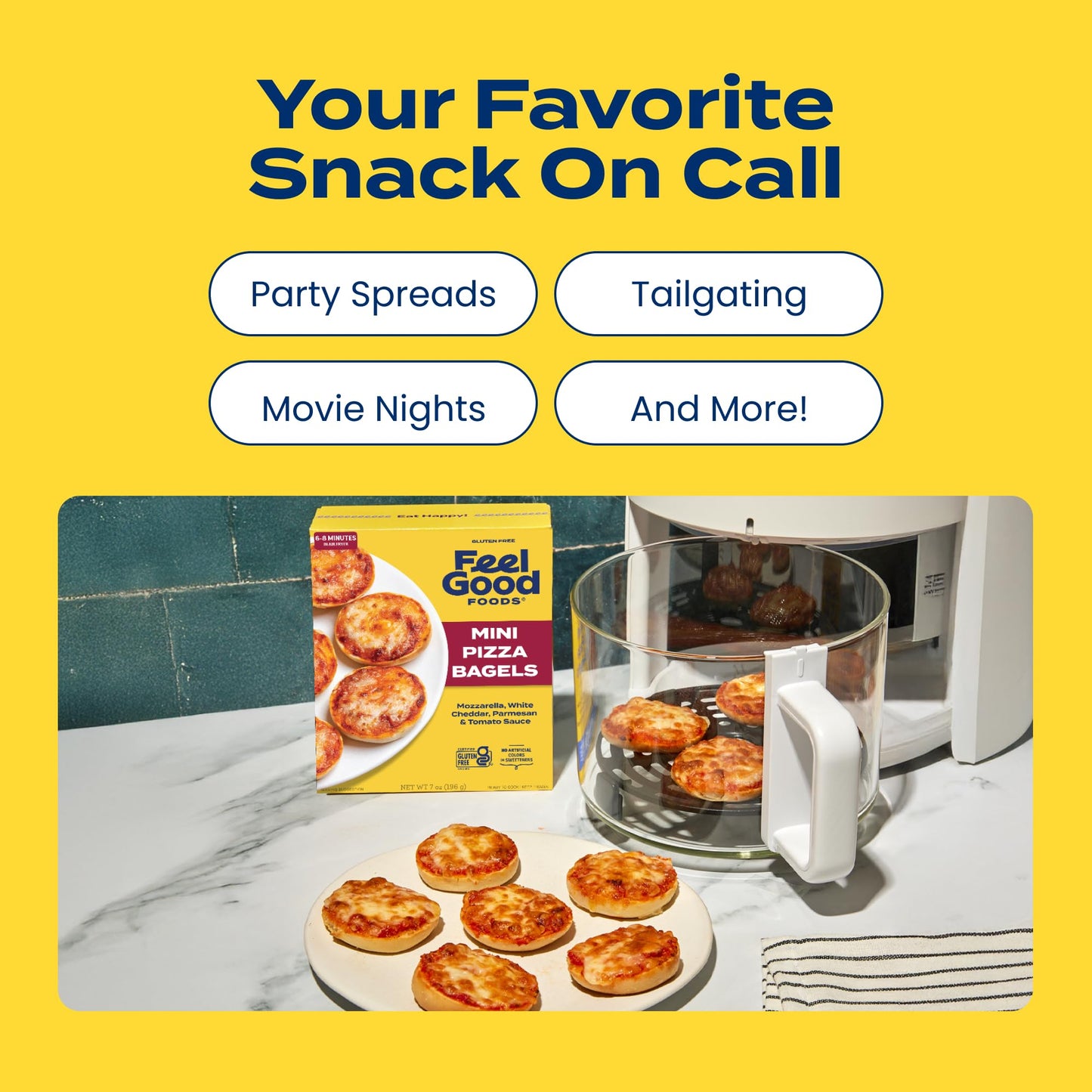 Feel Good Foods Gluten Free Mini Pizza Bagels - Frozen Snacks and Appetizers, Mini Bagel Bites with Mozzarella, White Cheddar & Parmesan Cheese, 7oz