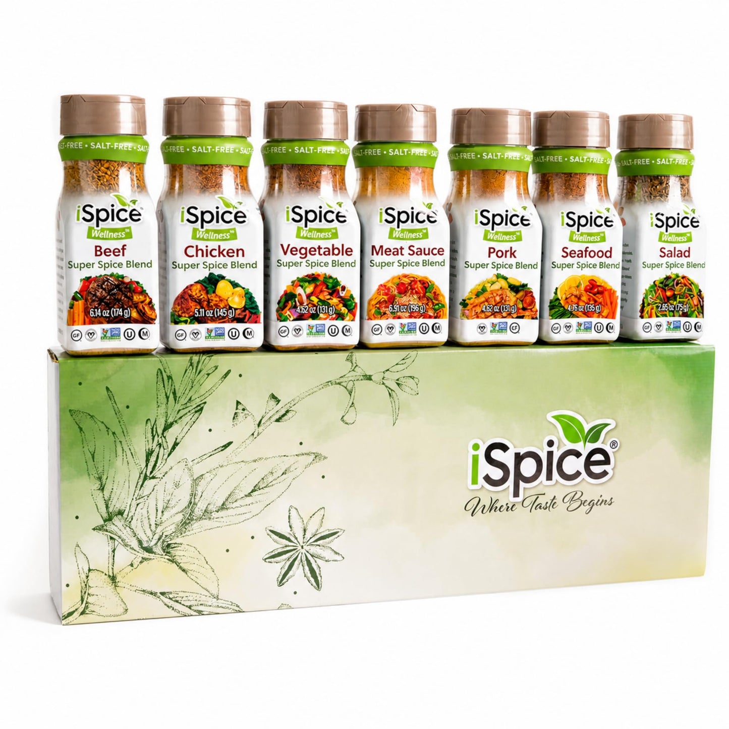 iSpice Salt Free Seasoning,100% Sodium Free Beef, Chicken, Meat Sauce, Pork, Vegetable, Salad and Seafood Seasonings Gift Sets 100% Fat Free| Pack