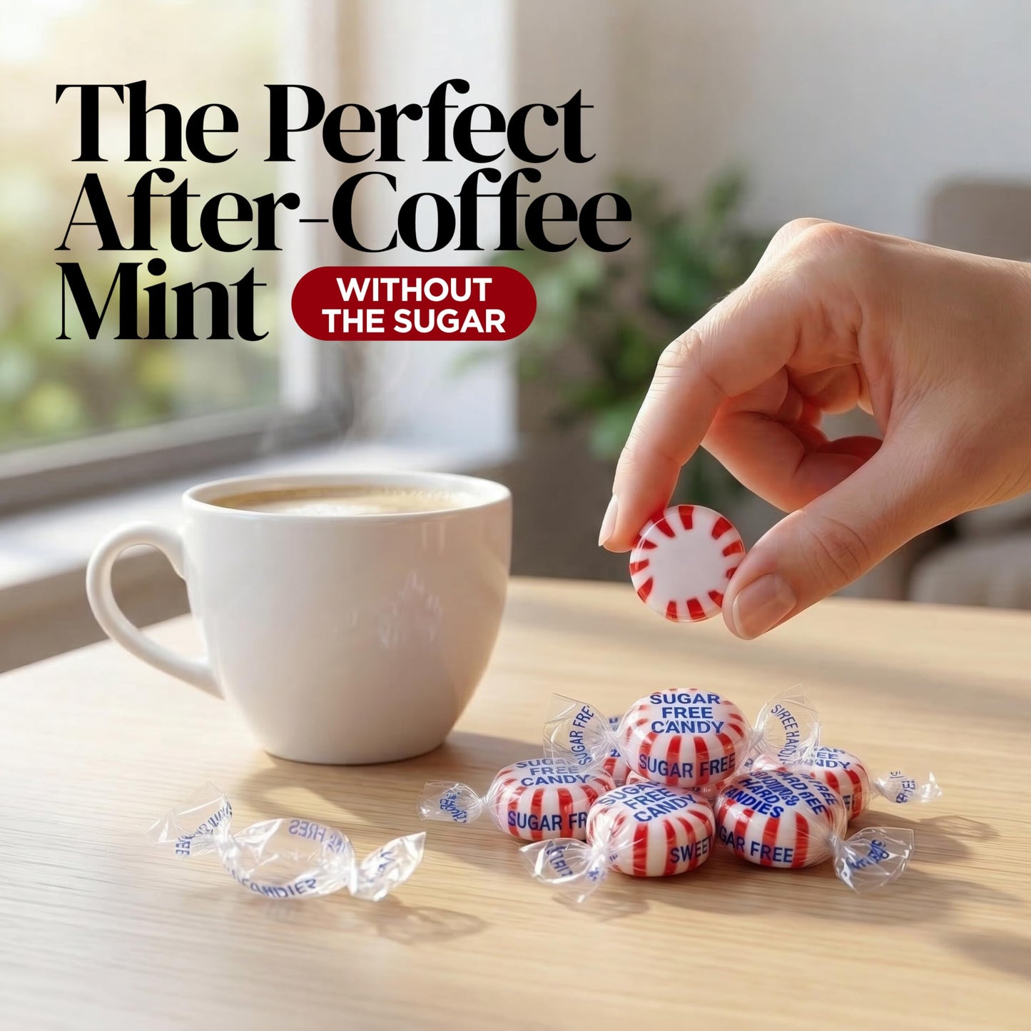 Sugar Free Peppermint Hard Candy, 1 lb. Bulk Bag, Individually Wrapped Refreshing Starlight Mints, Low Calorie Sugar Free Candy for Candy Bowls