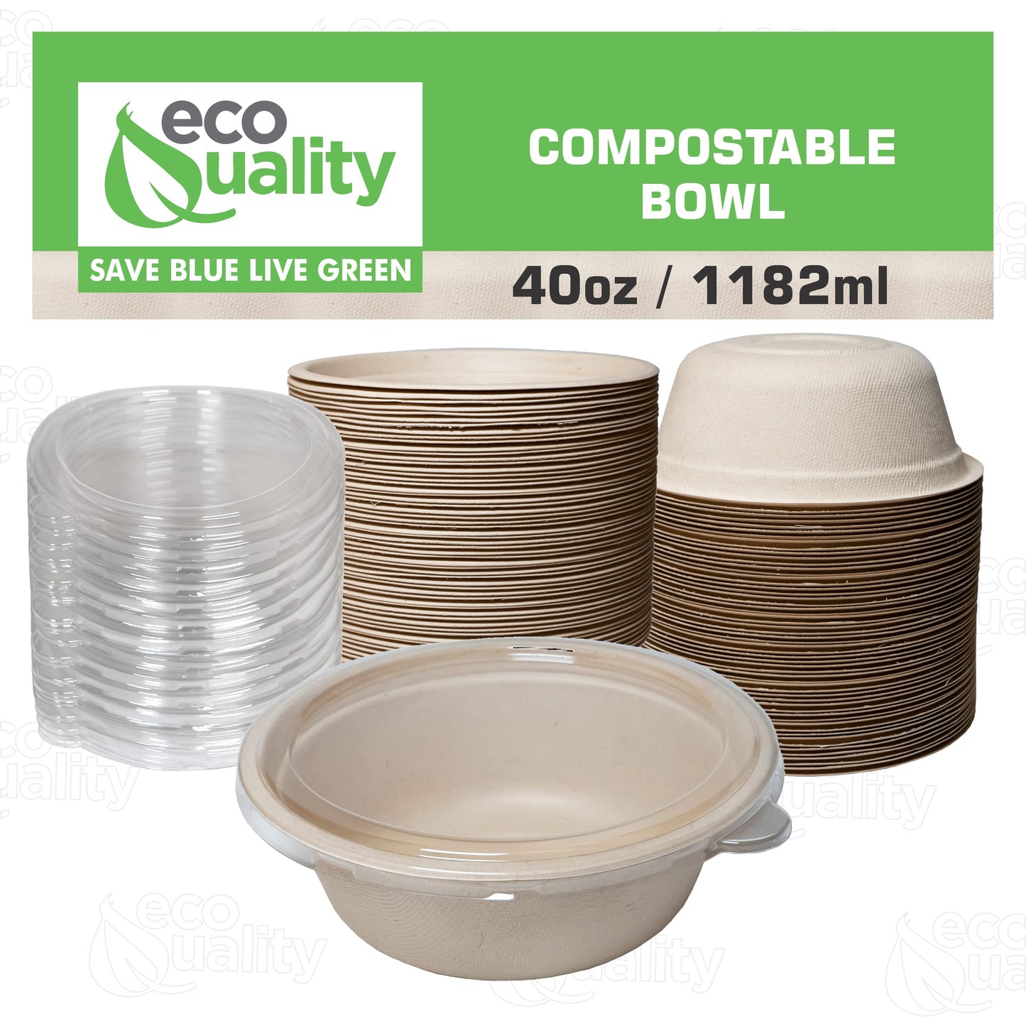 [25 Pack] 40 oz Round Disposable Compostable Paper Bowls with Lids Heavy-Duty, Eco-Friendly Natural Bagasse Unbleached, Heat Resistant, 100%