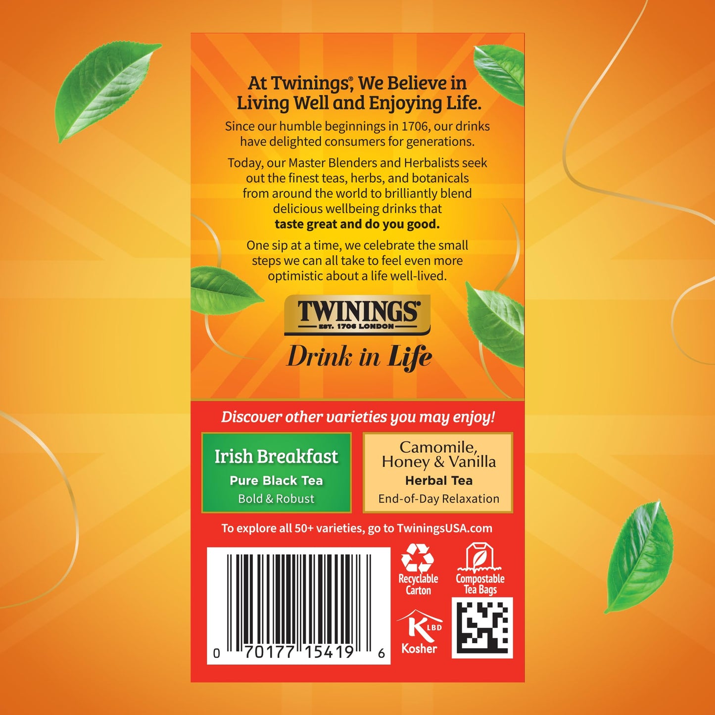 Twinings English Breakfast Black Tea Individually Wrapped Bags, 20 Count (Pack of 1), Flavourful, Robust, Caffeinated, Enjoy Hot or Iced, 20 Teabags