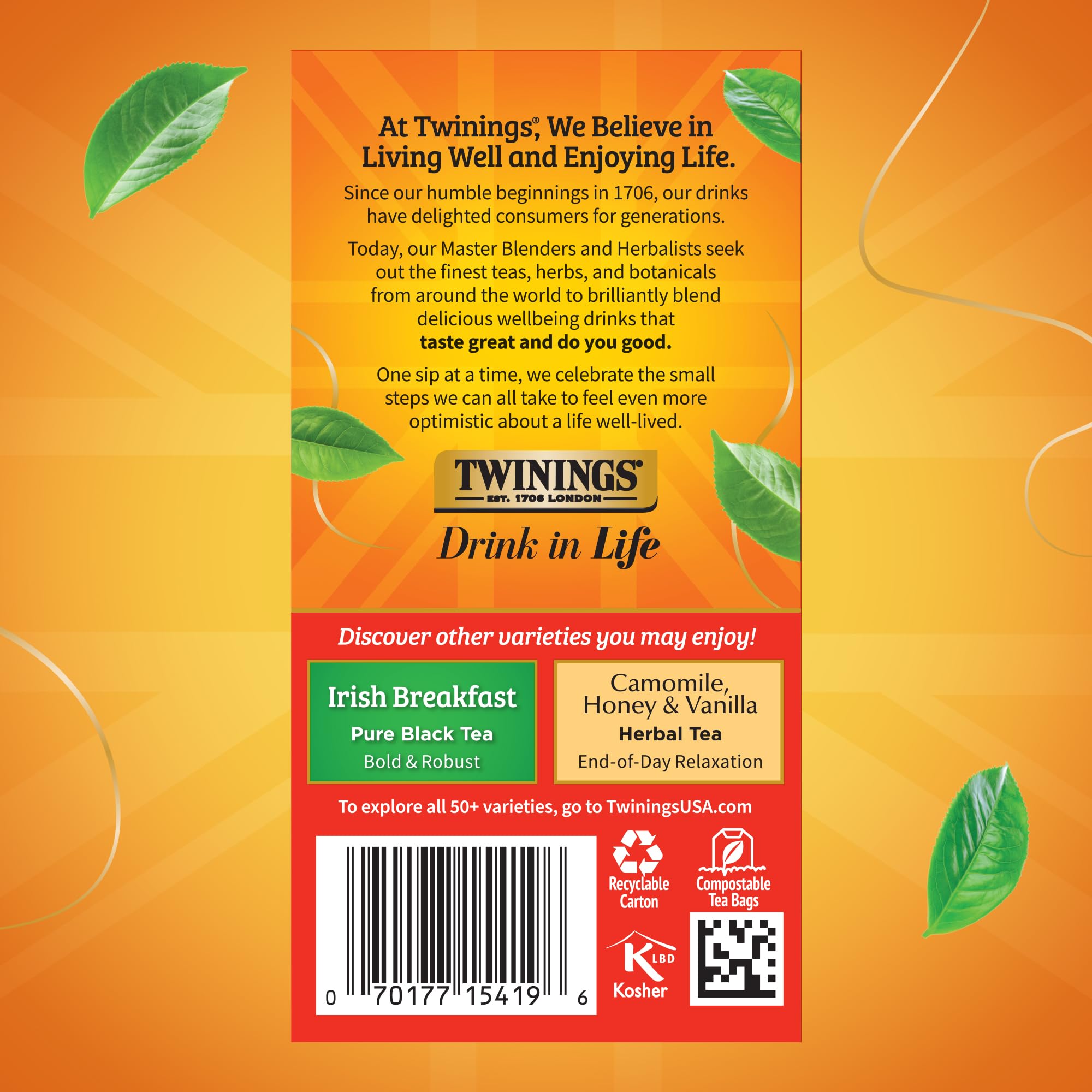 Twinings English Breakfast Black Tea Individually Wrapped Bags, 20 Count (Pack of 1), Flavourful, Robust, Caffeinated, Enjoy Hot or Iced, 20 Teabags