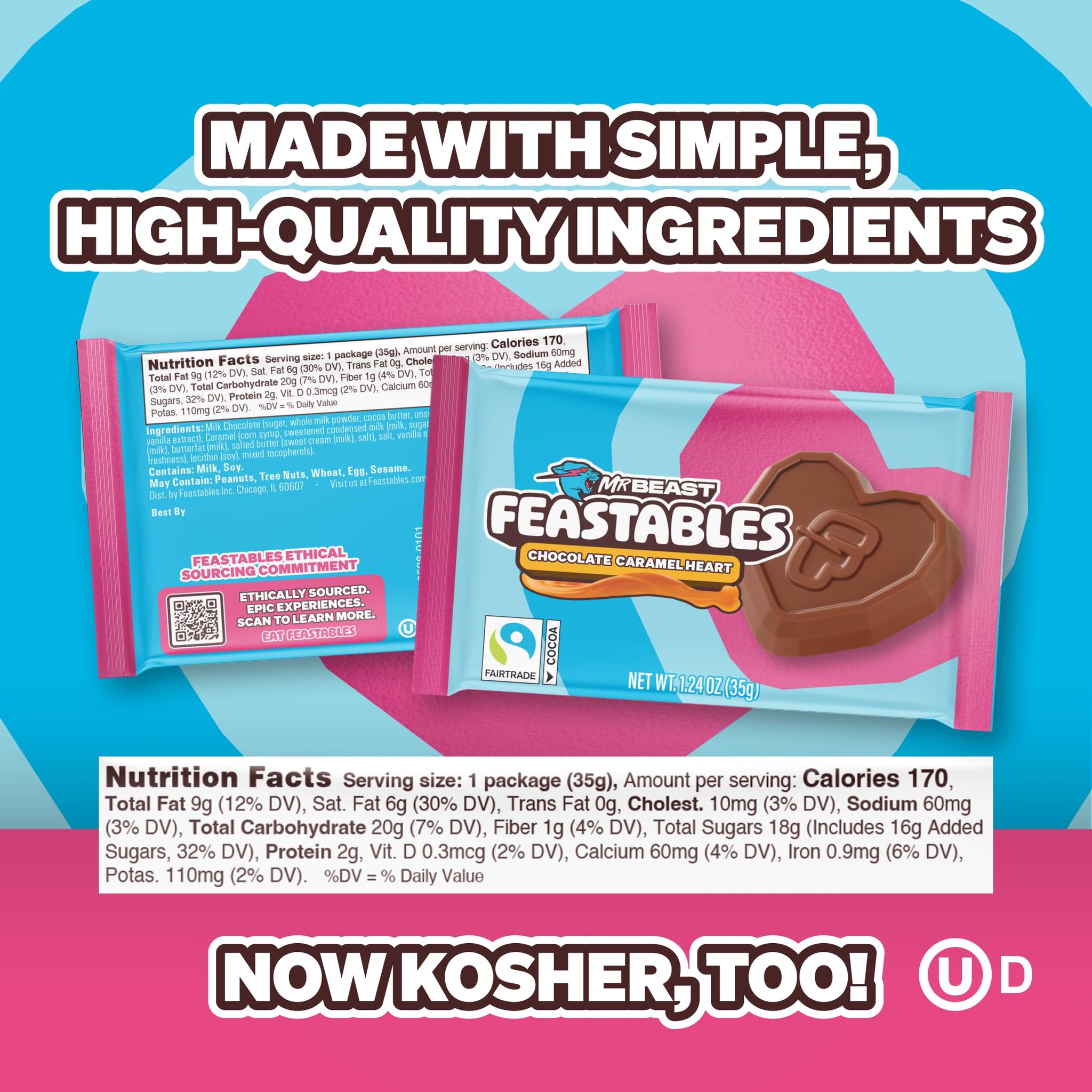 MrBeast Feastables Caramel Valentine Heart Cups, Limited Edition, 20 Count, Milk Chocolate with Creamy Caramel Filling, Fairtrade Cocoa