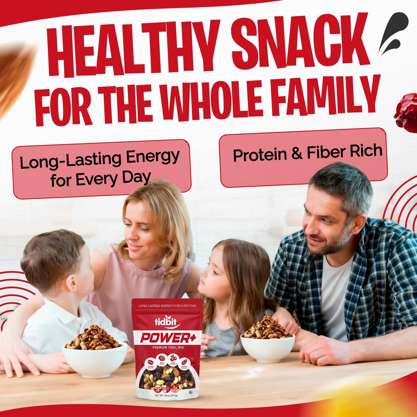 Tidbit Healthy Trail Mix with Roasted Peanuts, Almonds, Raisins & Dried Cranberries - Mixed Nuts Snack Mix for Natural Energy, Vegan Gluten Free, 14
