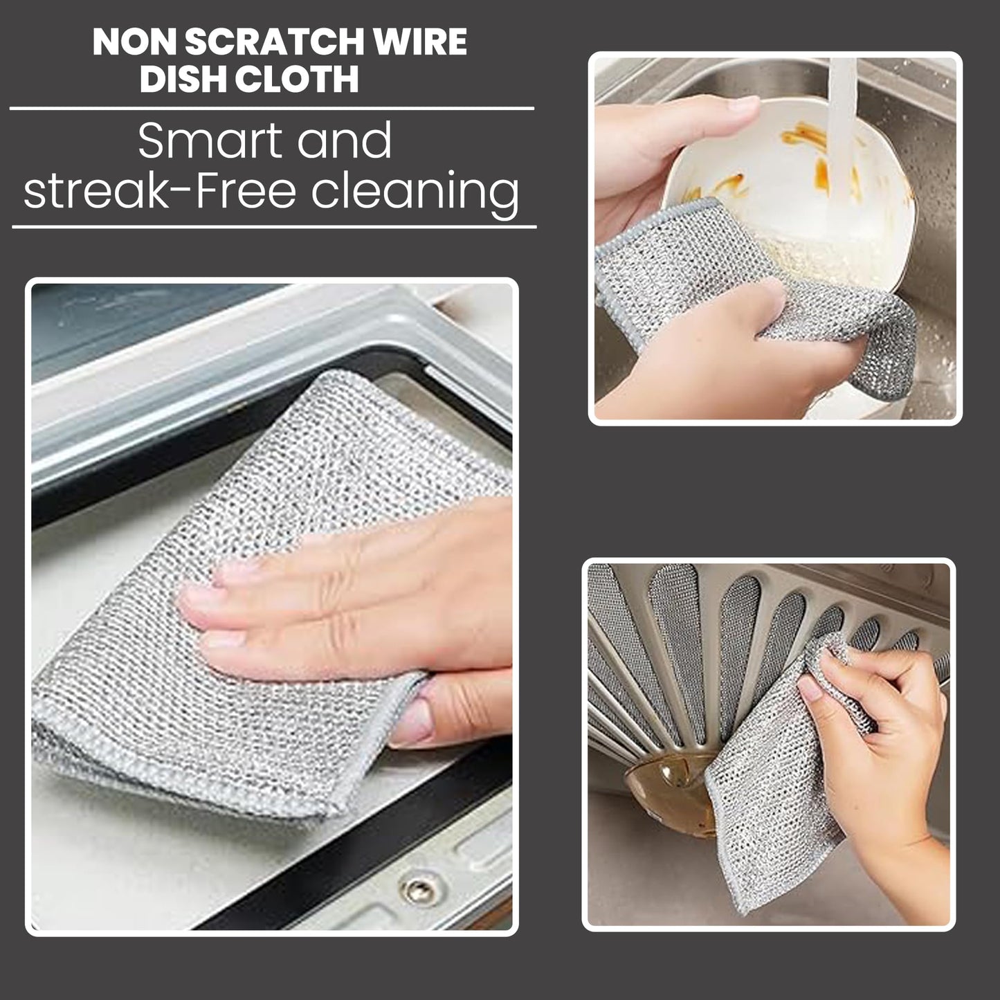 CrafTreat Non Scratch Wire Dishwashing Rag, 10 Pack Double Layer Reusable Wire Dishcloth, Silver Mesh Metal Cleaning Cloth for Pots, Pans, Sink, Steel