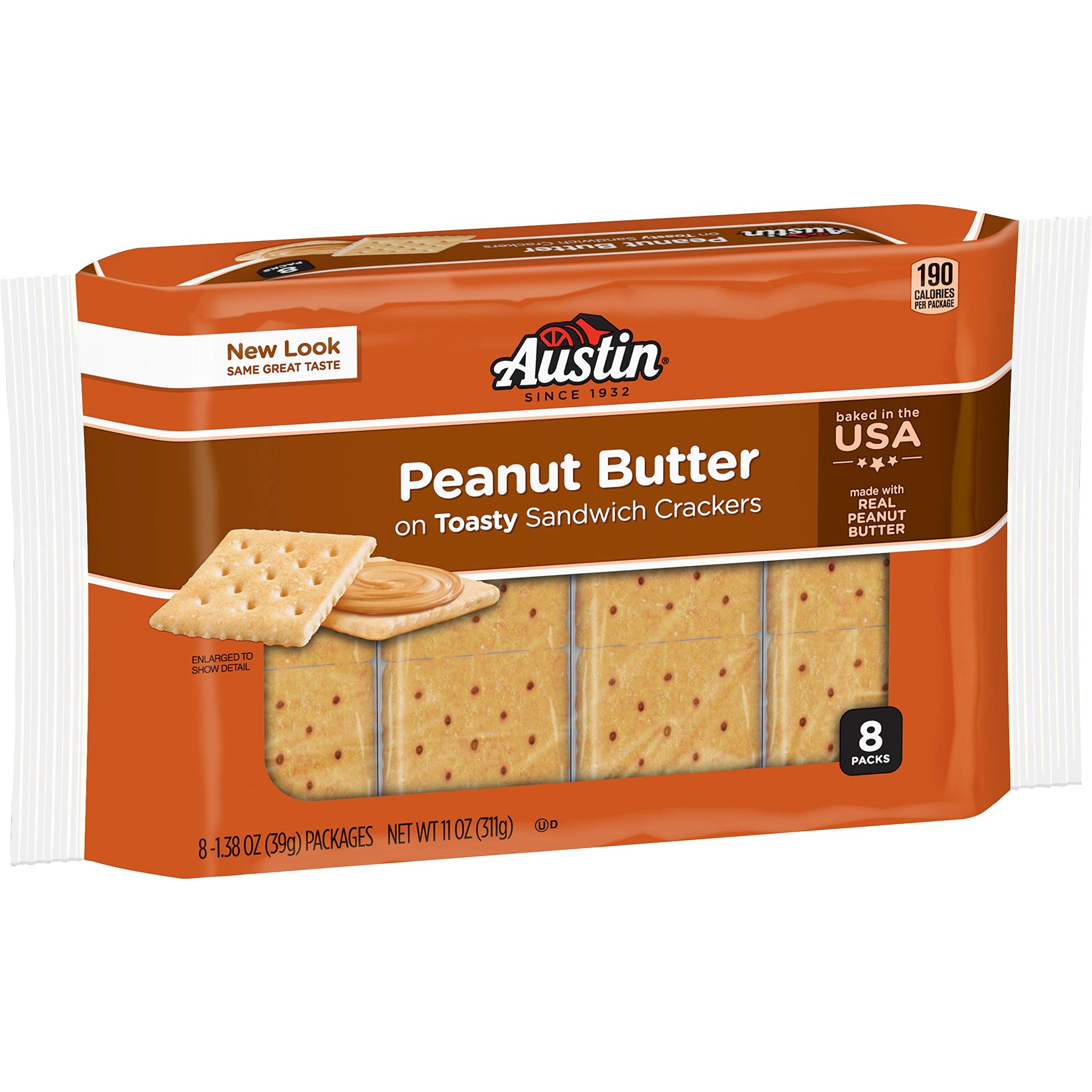 Austin, Toasty Round Crackers With Peanut Butter, 8 Count, 11.4oz Tray (Pack of 4)
