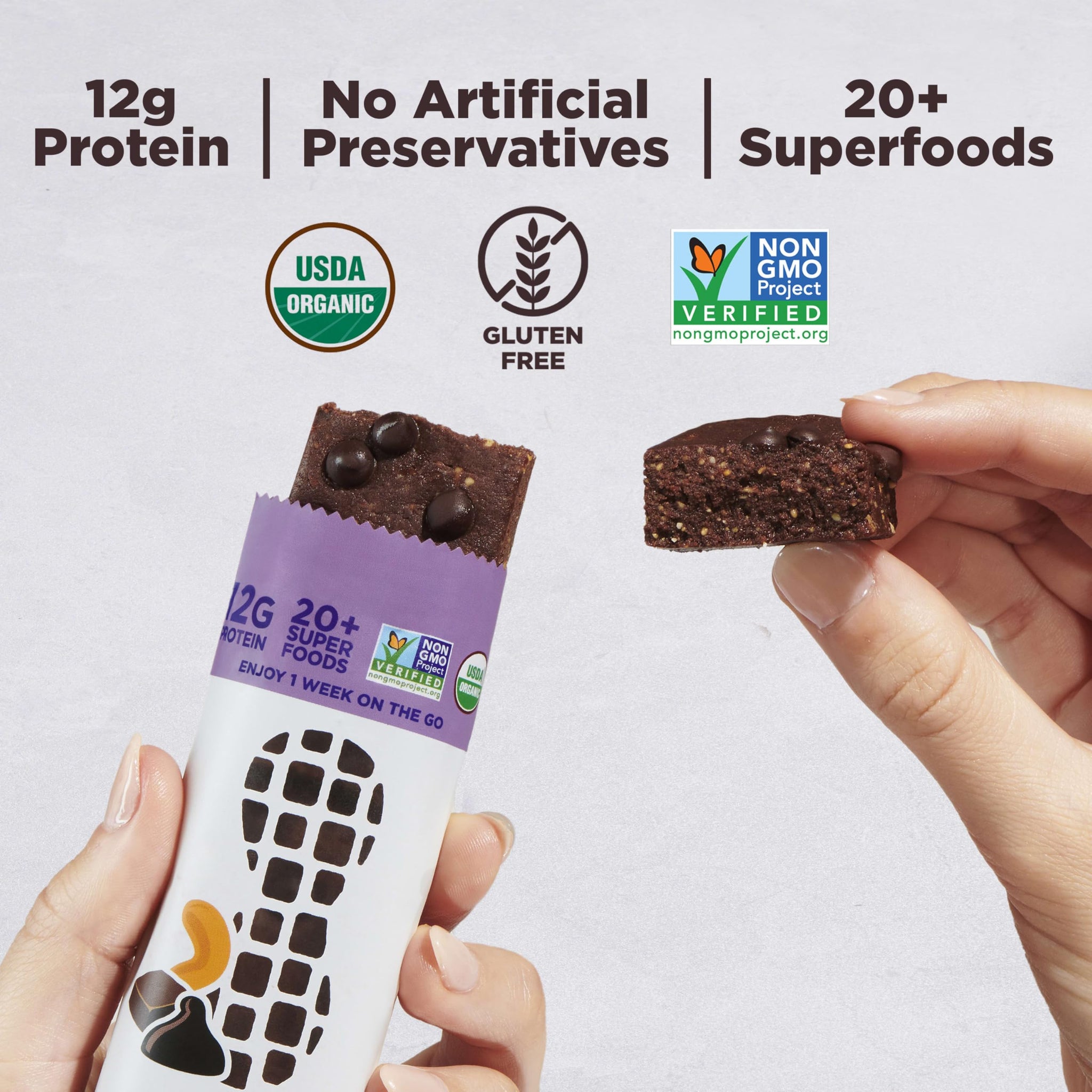 Perfect Bar Organic Chocolate Brownie Cashew Butter and Peanut Butter Protein Bar, 2.2 oz