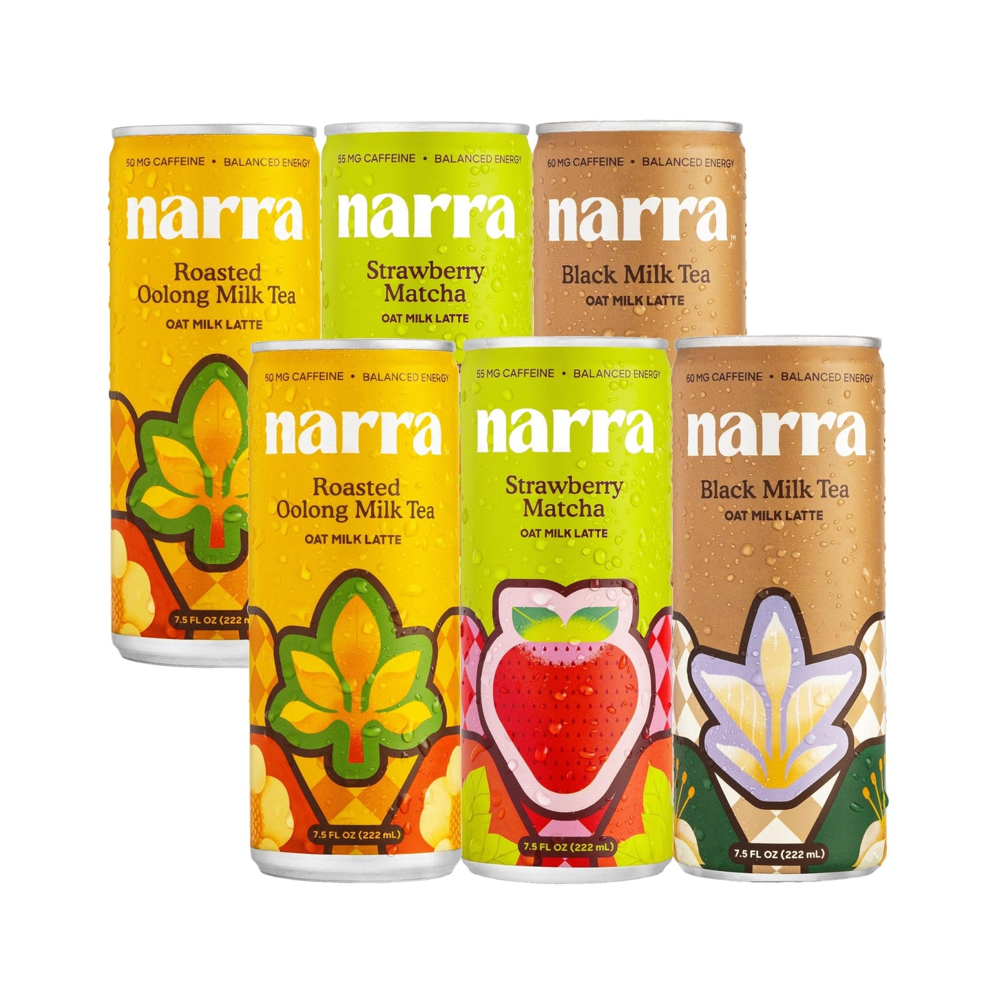 Narra Oat Milk Tea Latte Variety Pack (6 Pack) - Black Tea, Roasted Oolong & Strawberry Matcha, Smooth Balanced Energy from Tea (50-60mg Caffeine +