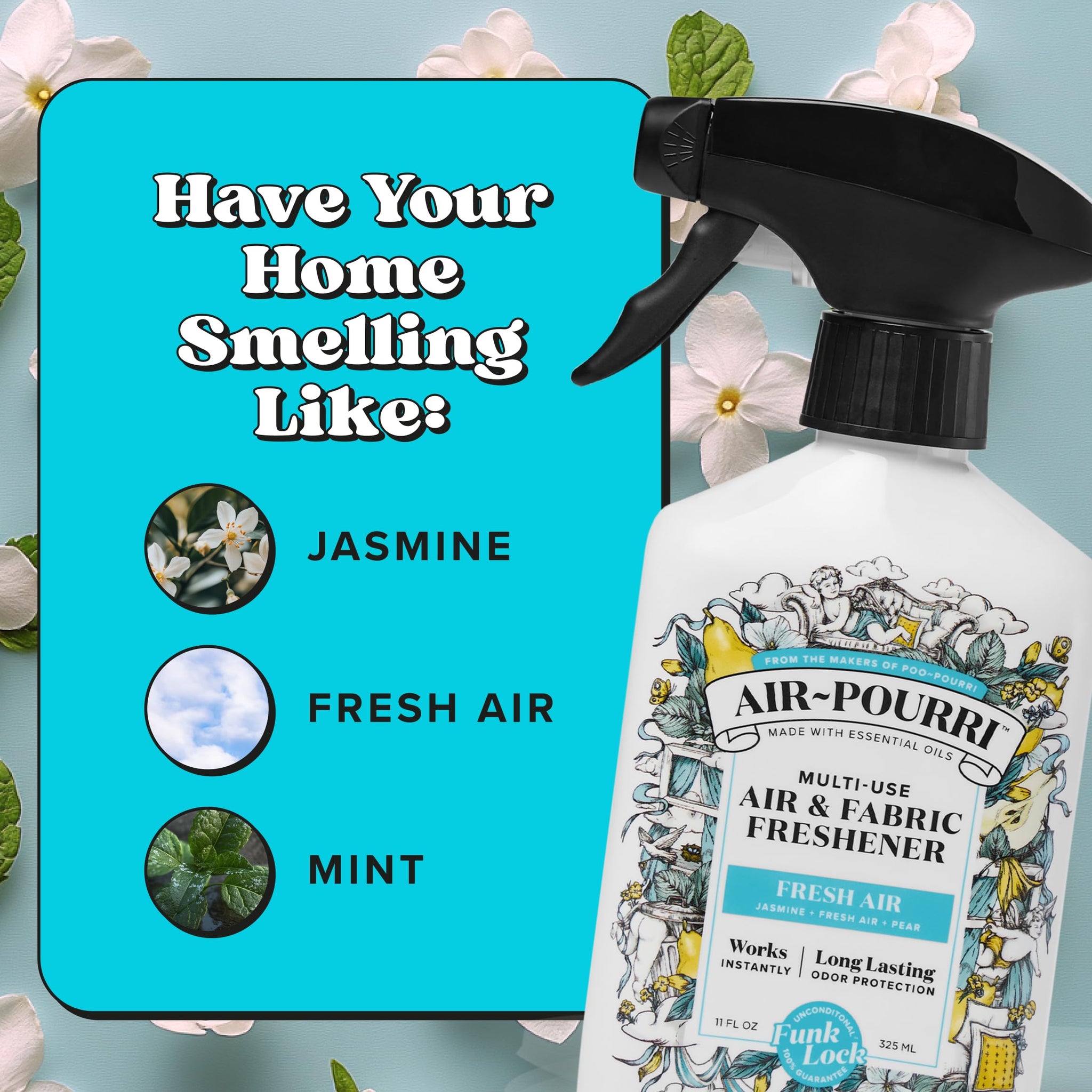 Air~Pourri Air + Fabric Multi-Purpose Odor Freshener Spray, 11 Fl Oz, Up to 570 Uses, Fresh Air Scent, Room Deodorizer with Essential Oils
