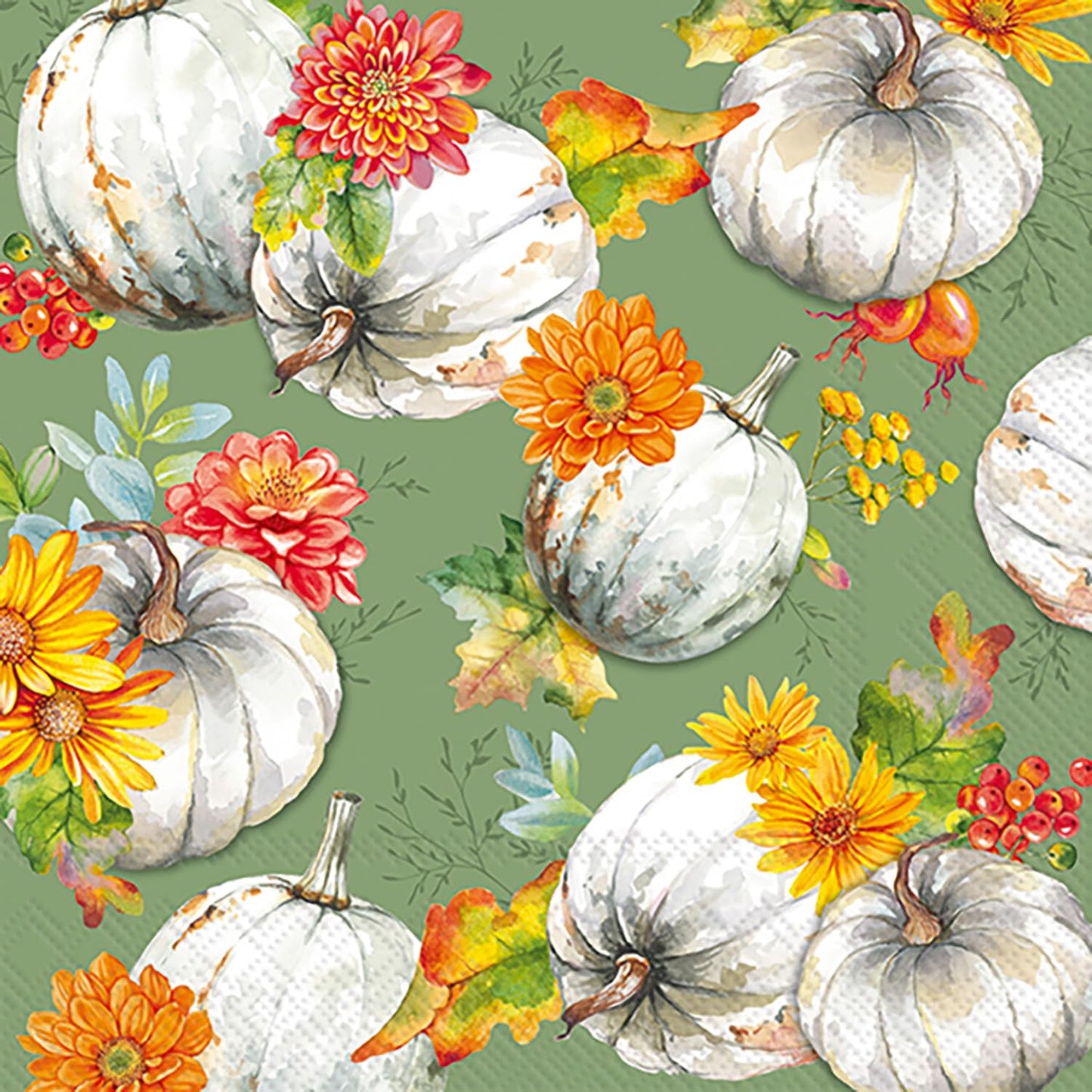IHR Ideal Home Range Party Napkins Disposable 3-Ply Paper Lunch Napkin Pack, 6.5" x 6.5", Cucurbita and Flowers, 20-Count