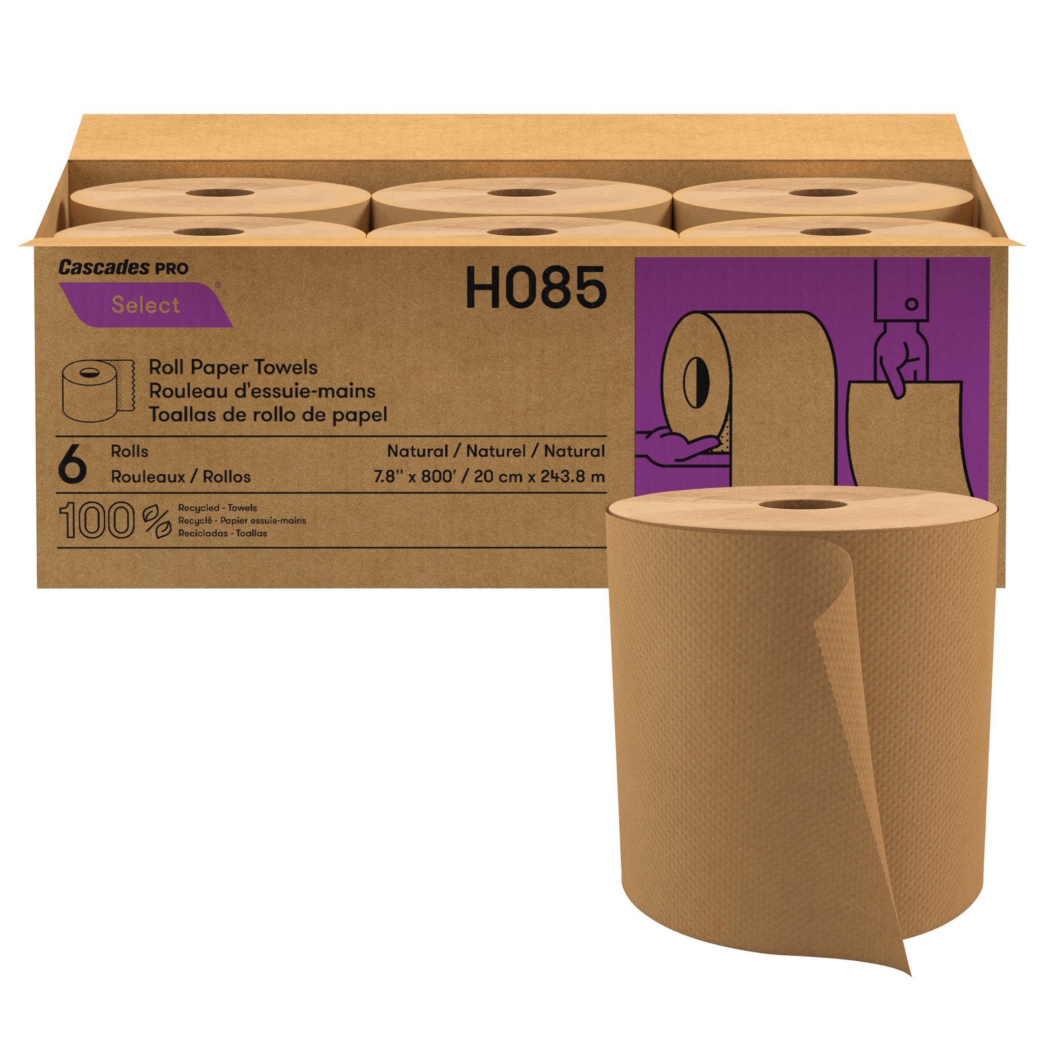 Cascades PRO Select Strong and Absorbent Hand Paper Towels - Suitable for Most Universal Dispensers- Paper Towel Rolls Bulk - 800 Feet/ Roll, 6