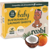 Roobi Baby Laundry Detergent Sheets. Specially Formulated for Sensitive Skin. Newborns, Infants & Toddlers Clothes. Peachy Lullaby Scent. Up to 128