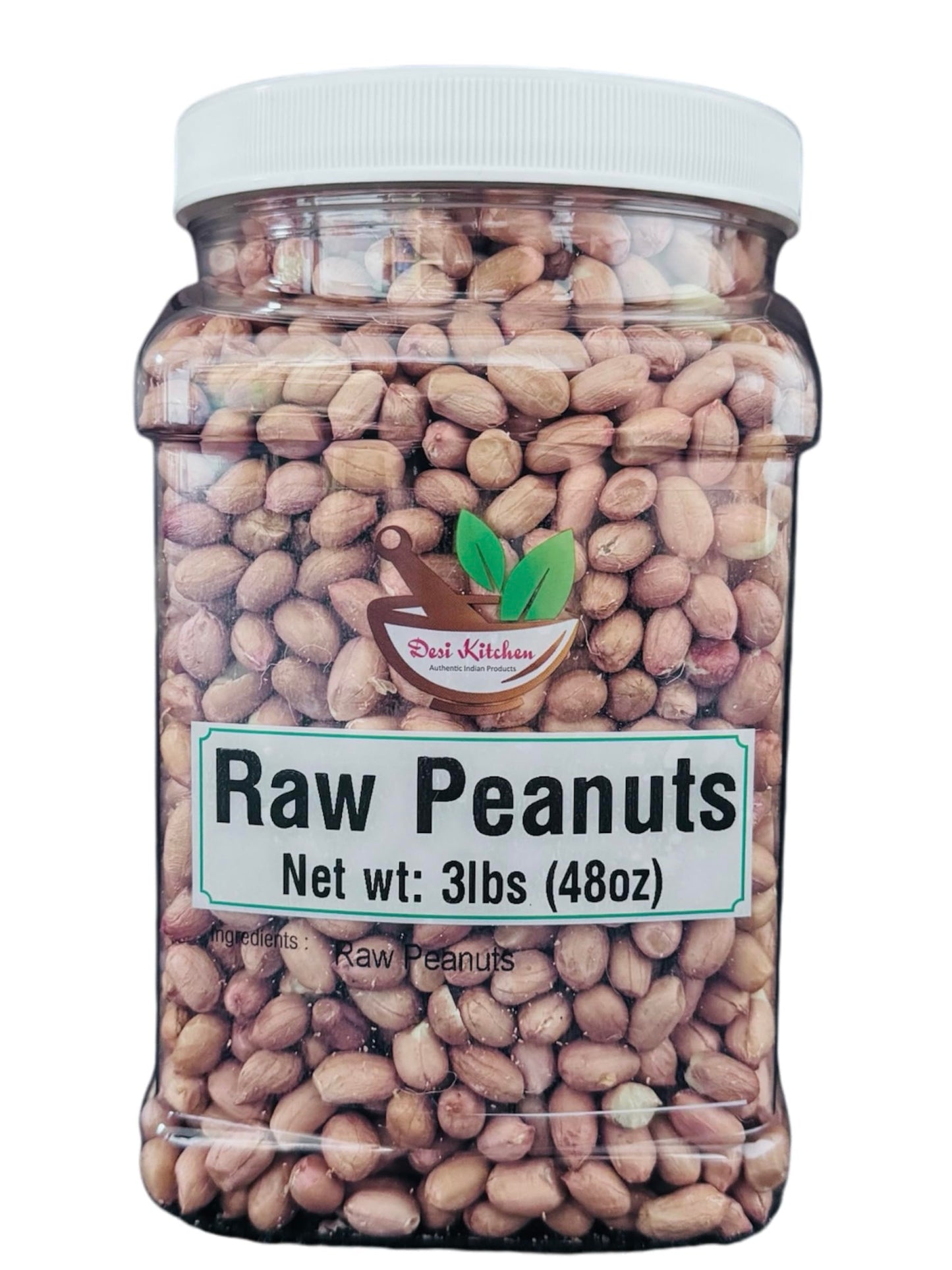 Desi Kitchen Raw Peanuts Whole with skin (Uncooked, Unsalted) 3lbs (48oz) by Rani Foods Inc