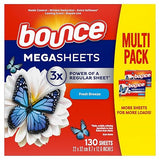 Bounce Mega Dryer Sheets, Fresh Breeze, 130 Count, Mega Fabric Softener Sheets with Static Control, Wrinkle Reduction, Extra Softness, Lasting Scent