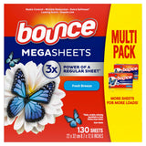 Bounce Mega Dryer Sheets, Fresh Breeze, 130 Count, Mega Fabric Softener Sheets with Static Control, Wrinkle Reduction, Extra Softness, Lasting Scent