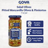 Goya Salad Olives, Pitted Manzanilla Spanish Olives with Pimientos, Tangy, Flavorful for Cocktails, Tapas, Salads, and Snacking, 2-Pack (7 oz Jars)