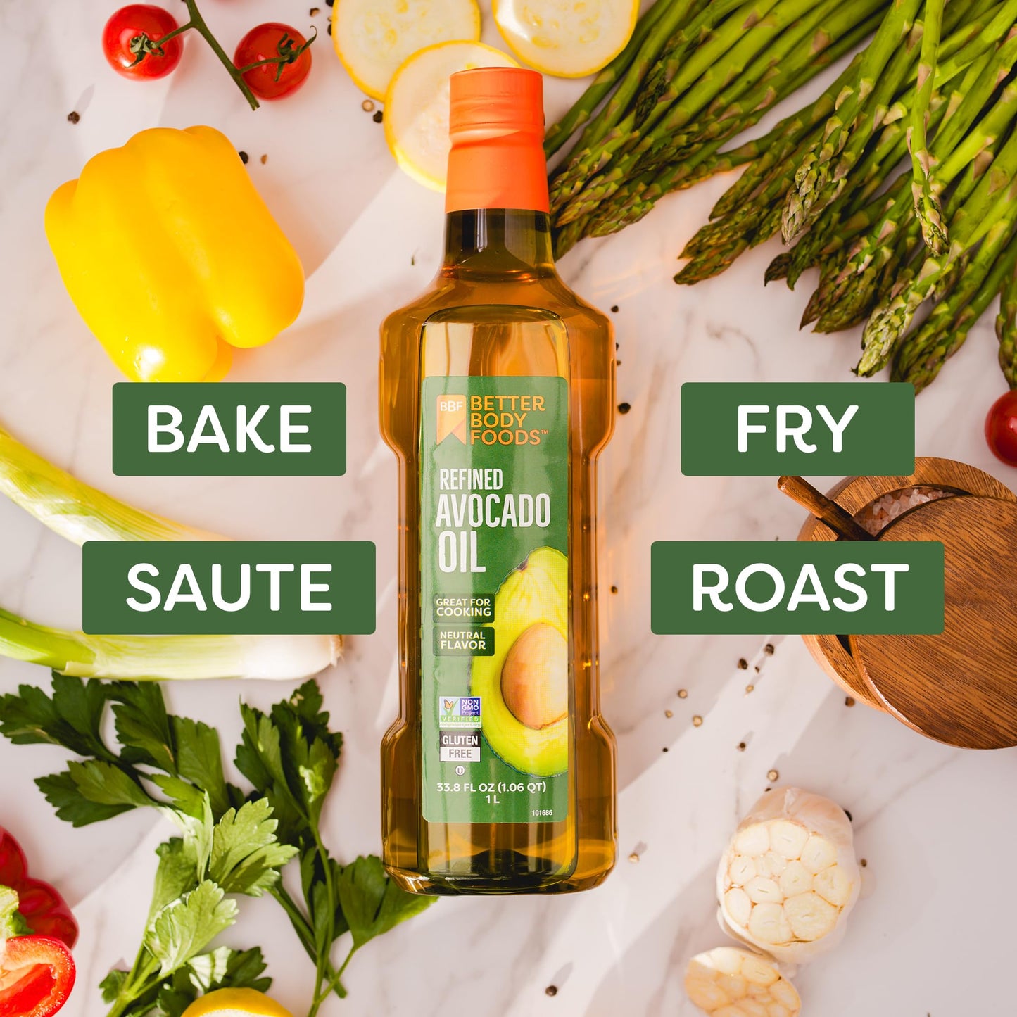 BetterBody Foods Refined Non-GMO Cooking Oil, Kosher, Keto and Paleo Diet Friendly, Avocado Oil, 1 Liter, 33.8 Fl Oz