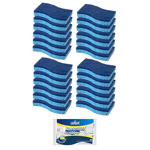CELOX 24 Pack Non-Scratch Dish Sponge, Dual Sided Kitchen Sponges for Dishes, Long Lasting Dishwashing Household Cleaning Sponges for Kitchen, Easy