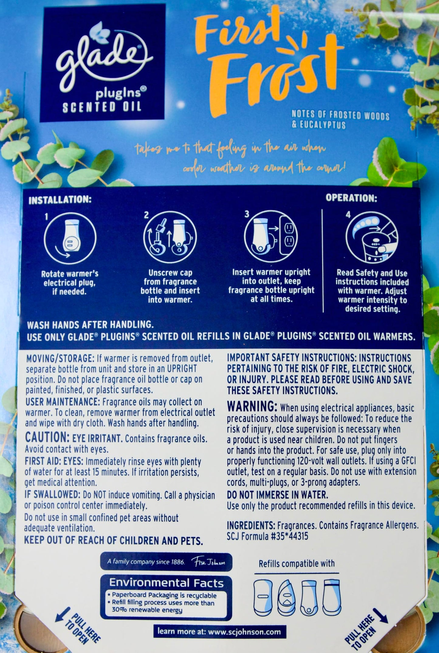 Glade Plugins Scented Oils, First Frost, 2 Warmers + 6 Refills