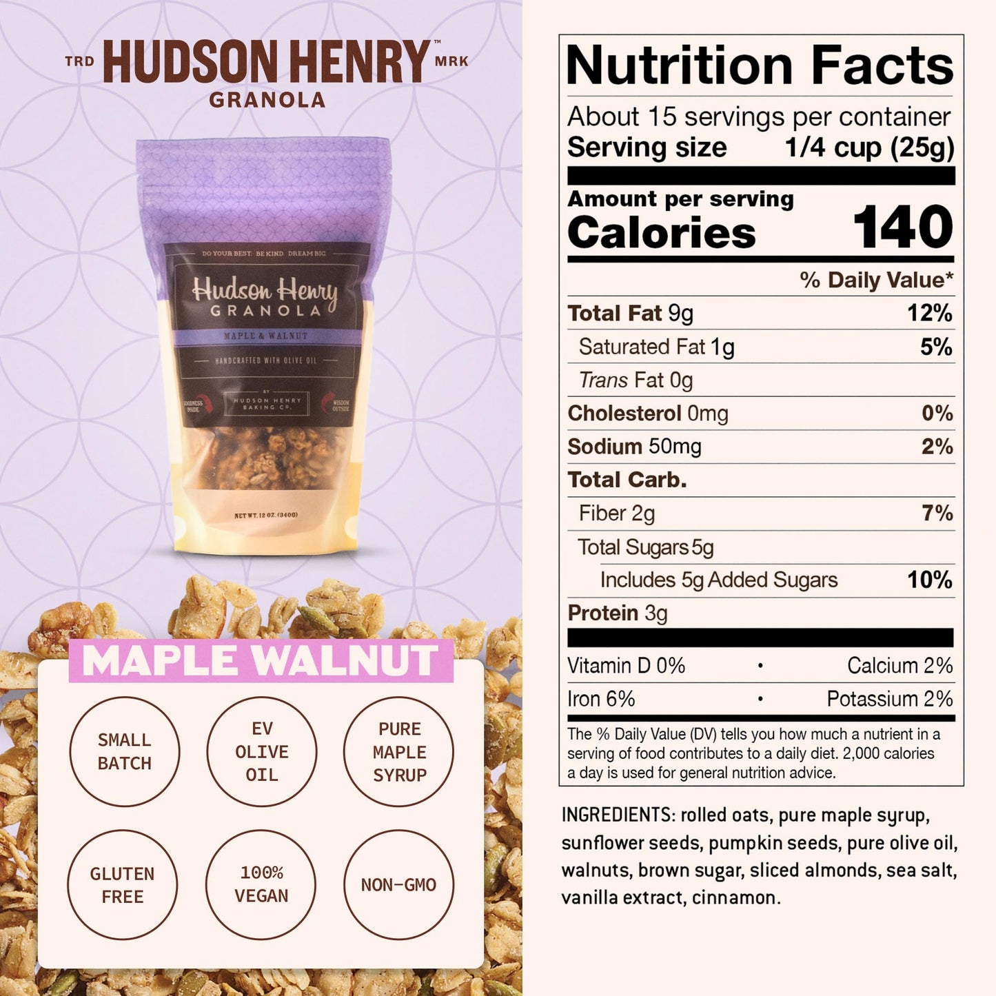 Hudson Henry Maple Walnut Granola | Gluten Free Granola with Nuts and Seeds | Vegan, Non-GMO & Small Batch Baked with Pure Maple Syrup & Extra Virgin