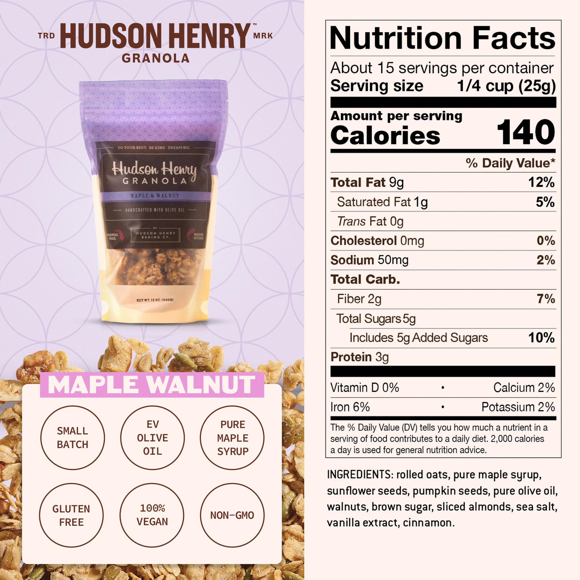 Hudson Henry Maple Walnut Granola | Gluten Free Granola with Nuts and Seeds | Vegan, Non-GMO & Small Batch Baked with Pure Maple Syrup & Extra Virgin