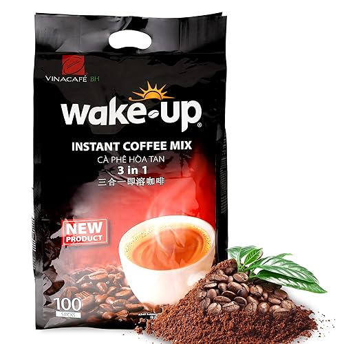 Vinacafe Premium 100 Sticks 3 in 1 Instant Wake-Up Coffee Mix, 100 Coffee Sticks Single Serves 1 Pack