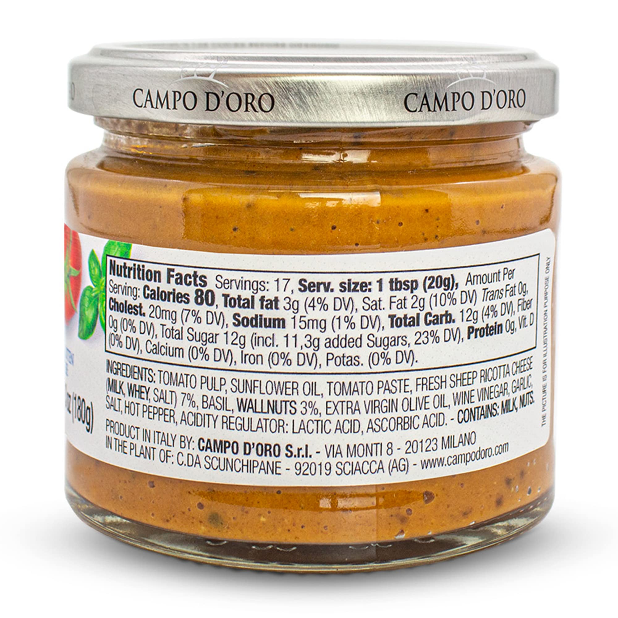 CAMPO D'ORO - Red Pesto Sauce with Fresh Ricotta Cheese 6.35 oz (180g)