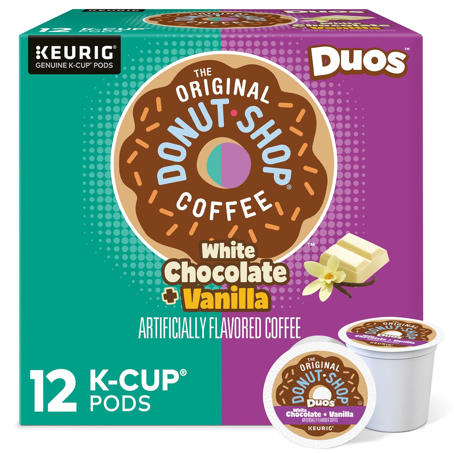 The Original Donut Shop Duos White Chocolate + Vanilla, Keurig Single Serve K-Cup pods, 12 Count