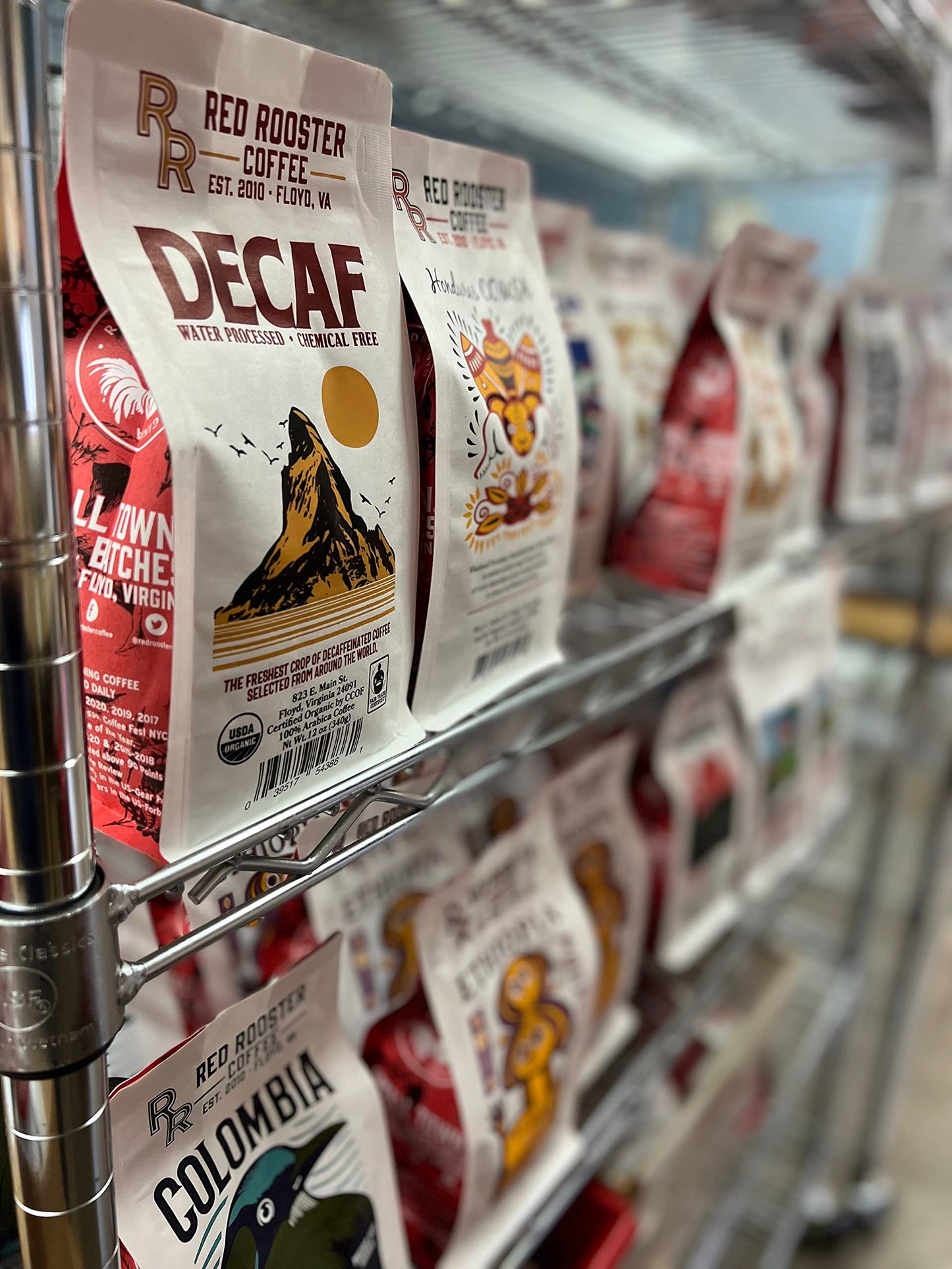 Red Rooster Coffee, Organic Decaf Coffee - Medium Roast Whole Bean - Notes of Dark Chocolate & Citrus - 12oz - Fair Trade, USDA Organic