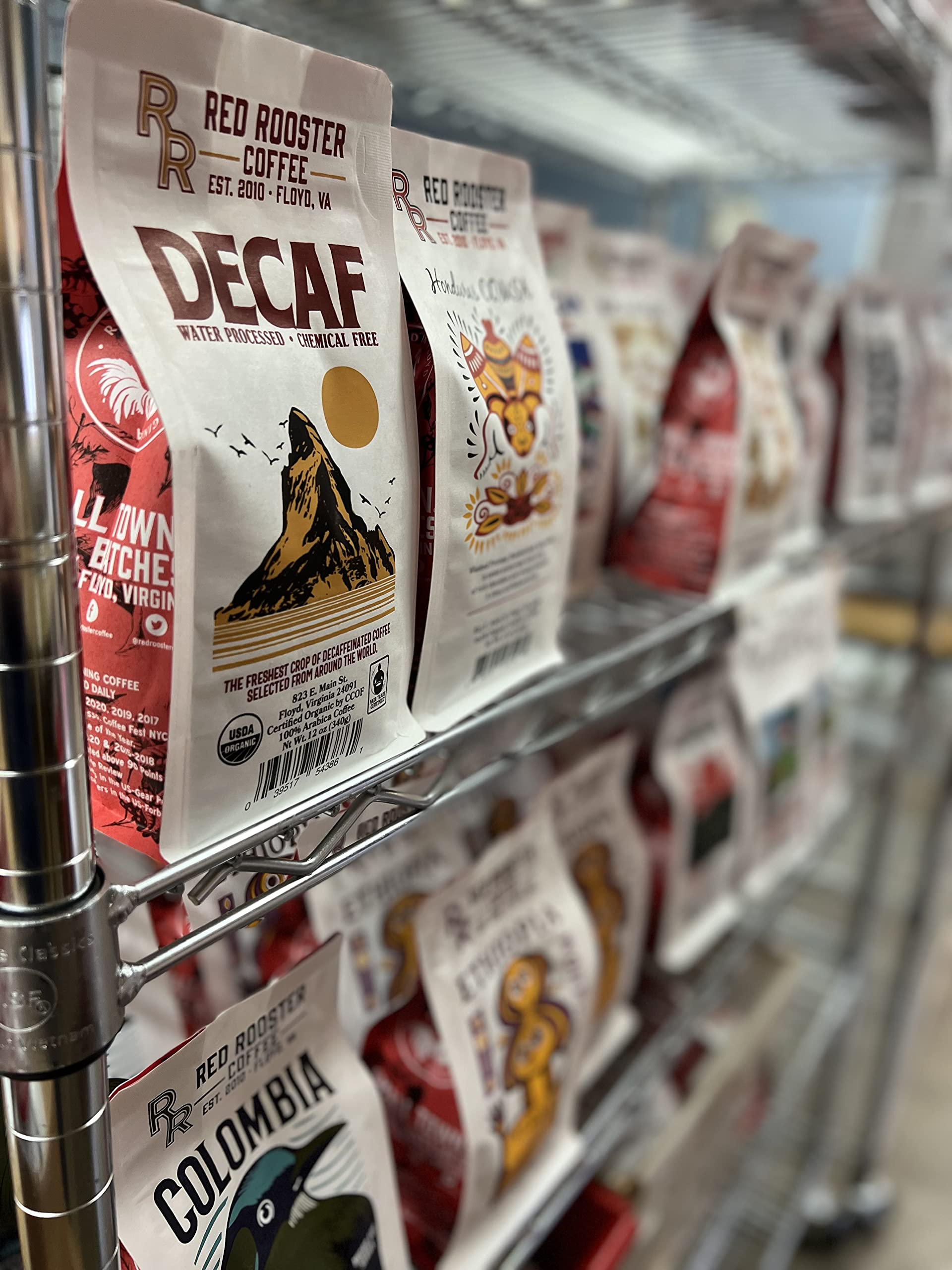 Red Rooster Coffee, Organic Decaf Coffee - Medium Roast Whole Bean - Notes of Dark Chocolate & Citrus - 12oz - Fair Trade, USDA Organic