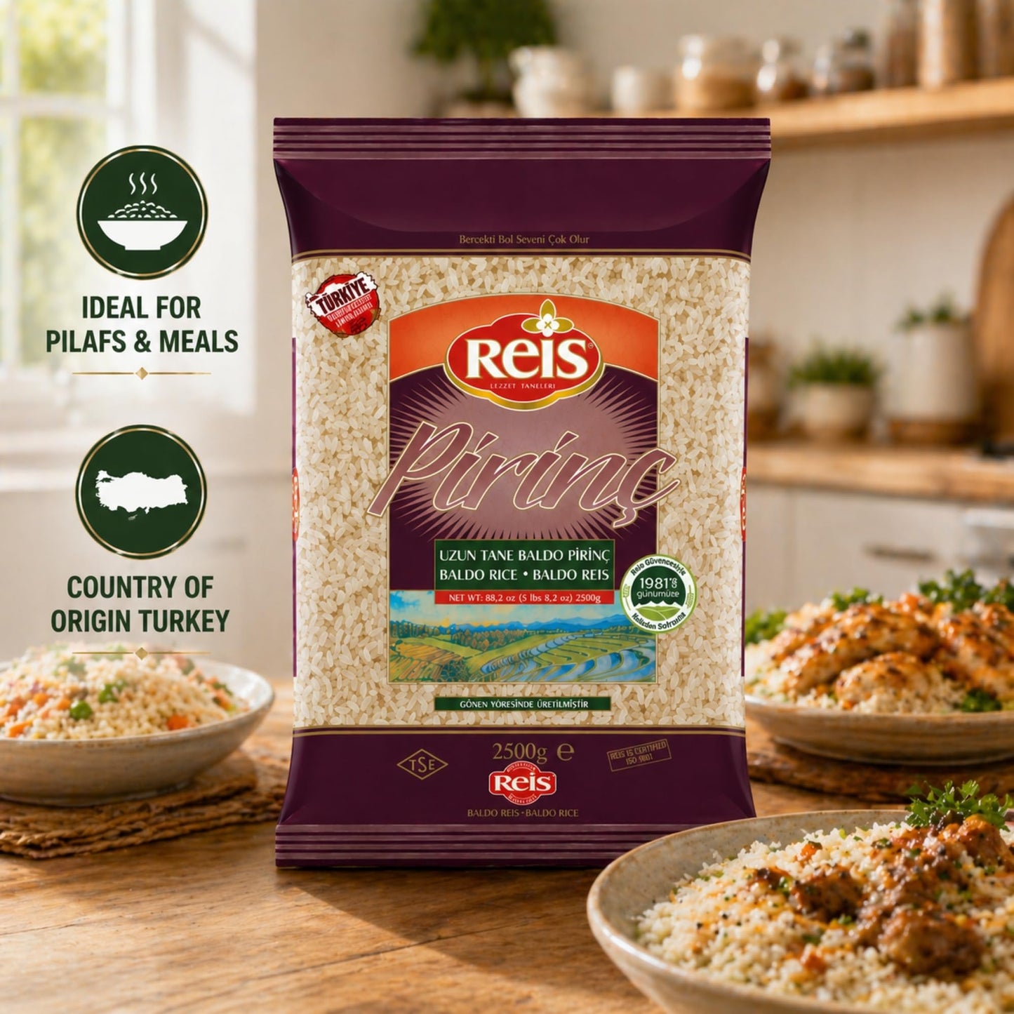 Reis Baldo Rice, Long Grain White Rice, Natural Cereal Bag for Pilafs & Meals, Healthy Pantry Staples, Turkish Grocery Foods, Non-GMO, Bulk, Arroz, Pirinc, Vegan, Halal, 5.5 Lbs (2500g)