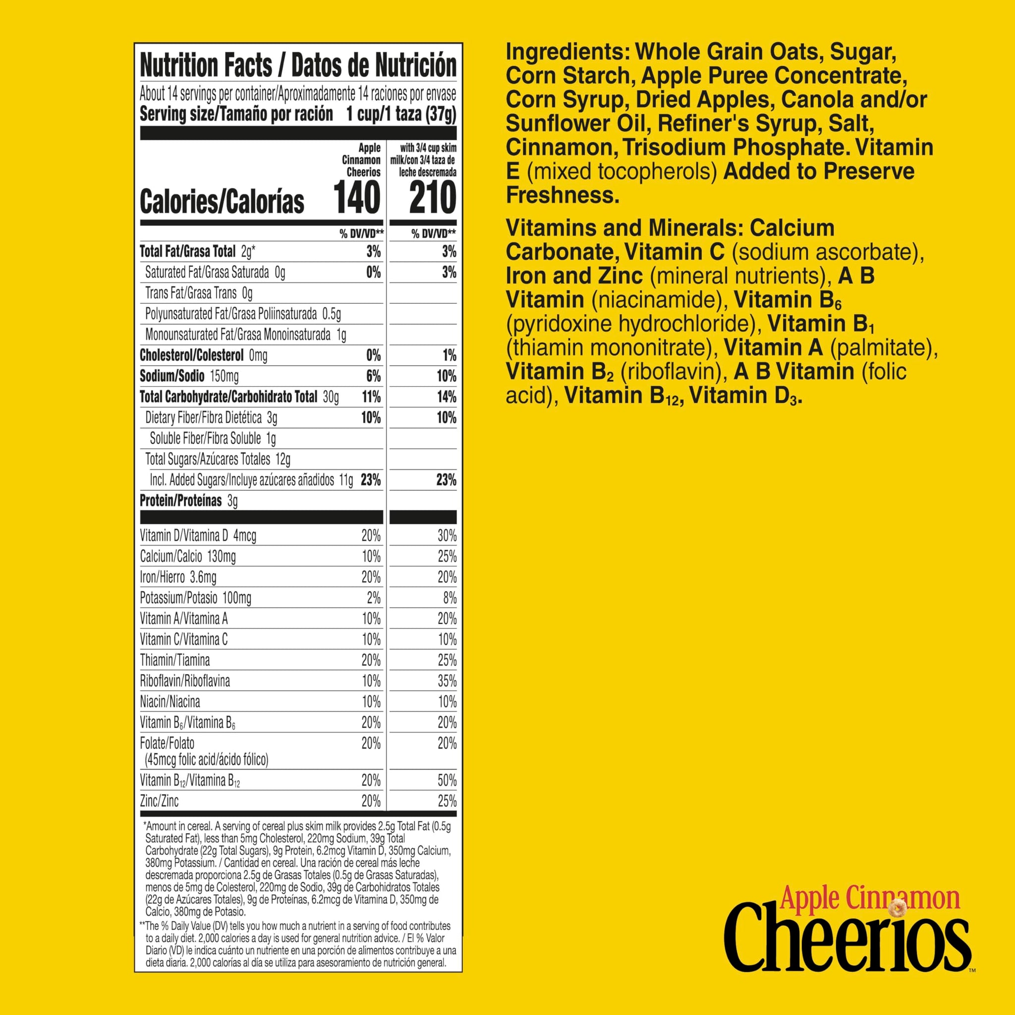 Apple Cinnamon Cheerios, Heart Healthy Gluten Free Cereal, Made with Whole Grain Oats, Family Size, 19 oz